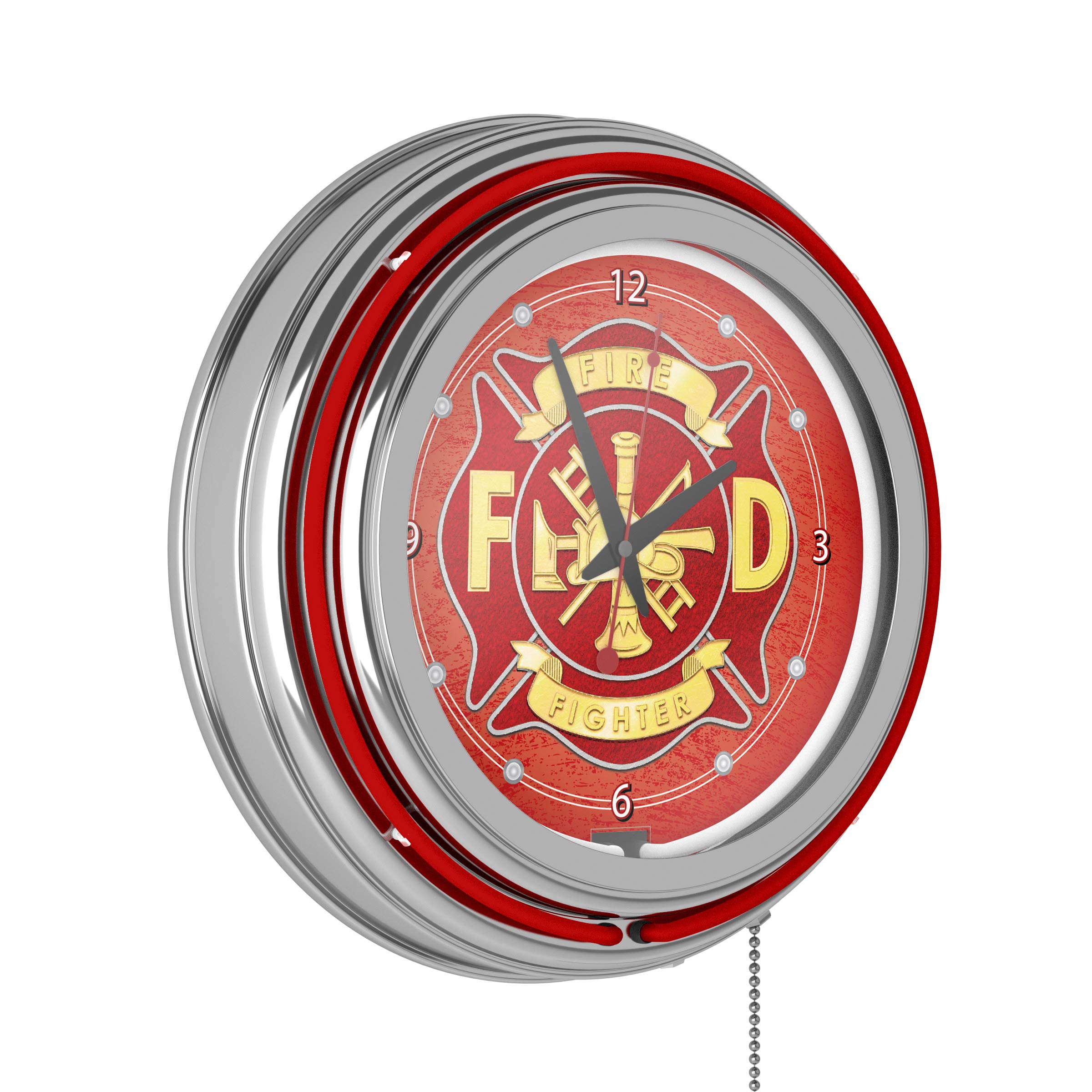 14 Inch Fire Fighter Neon Wall Clock - Glow in the Dark, Battery Operated - Perfect for Bedroom, Game Room, or Man Cave Decor