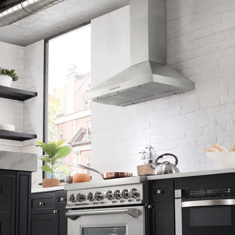 ZLINE KL3 Stainless Steel Convertible Wall Mount Range Hood - 36 Inch, 900 CFM, 3-Speed Fan - Perfect for Kitchen Ventilation & Smoke Removal in Home Cooking