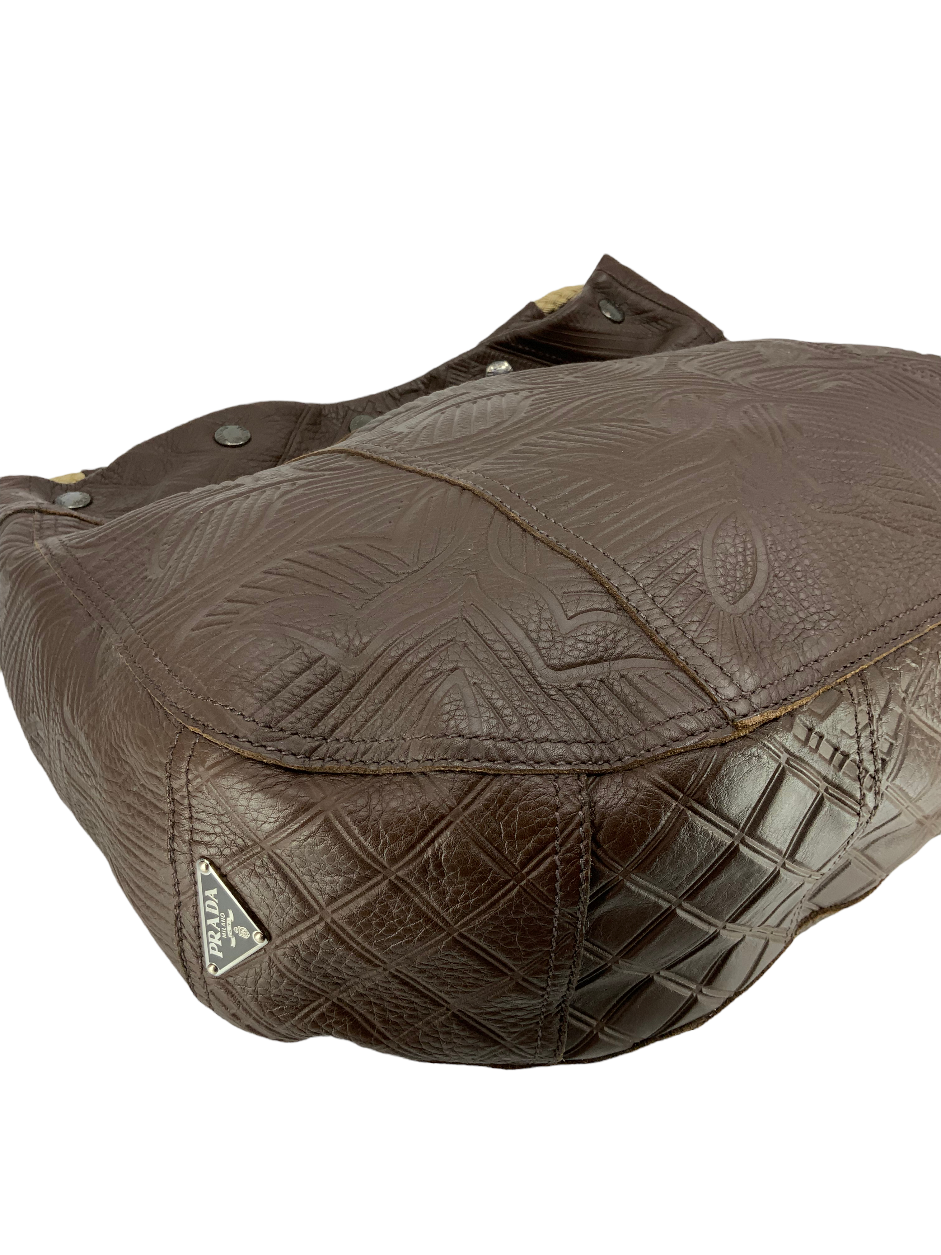 Prada Embossed Leather Large Hobo Bag for Women | Luxury Designer Handbag | Perfect for Work, Travel & Everyday Use