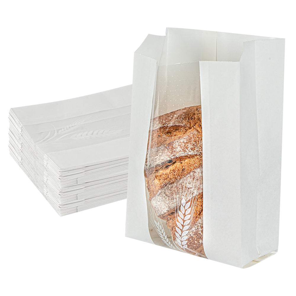 Premium White Paper Bread Bags - Micro Perforated, Greaseproof, Wheat Pattern (6