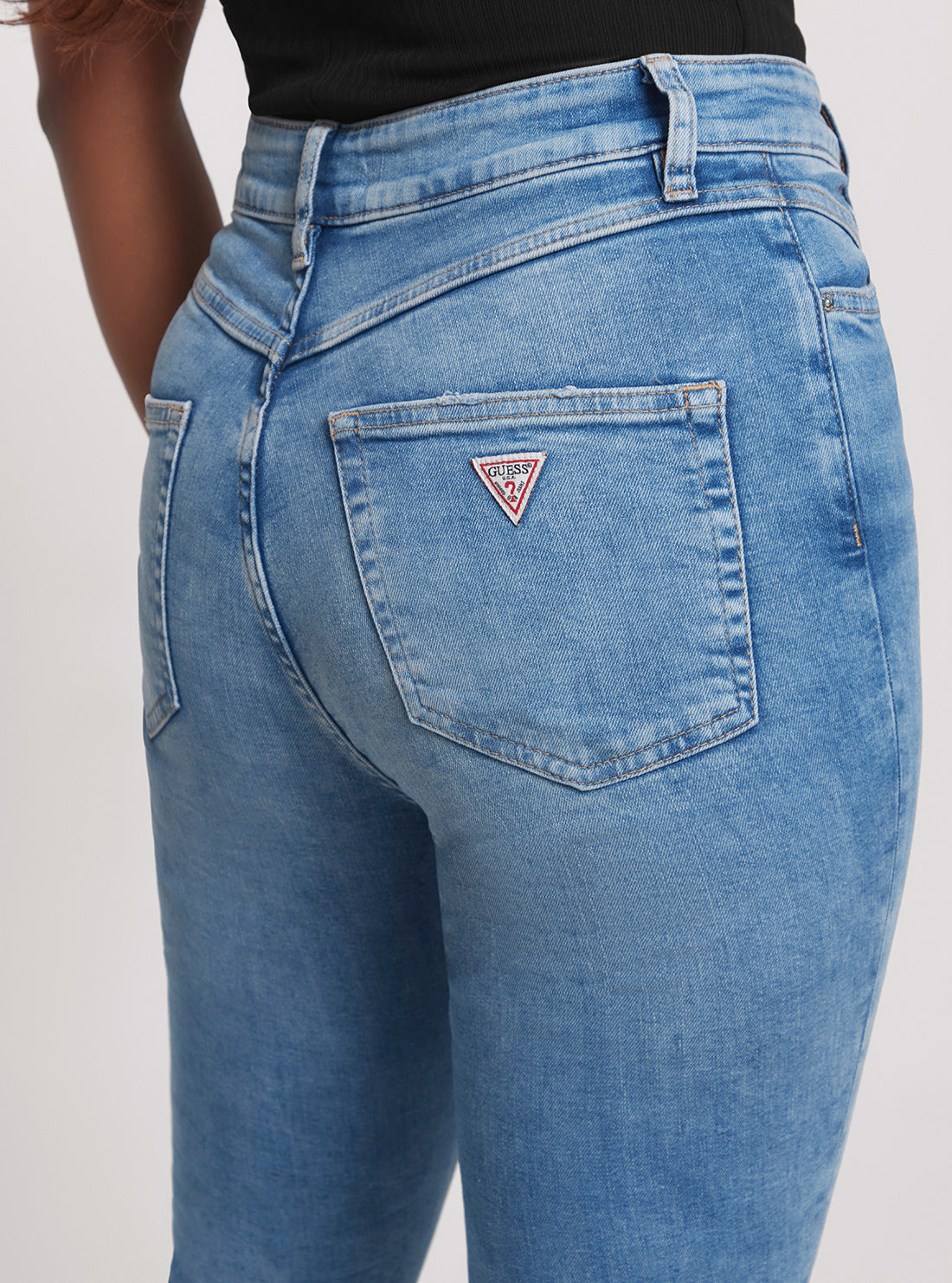Vintage 70s High Rise Pop Denim Jeans - Mid Wash Retro Women's Jeans for Casual Wear & Everyday Outfits