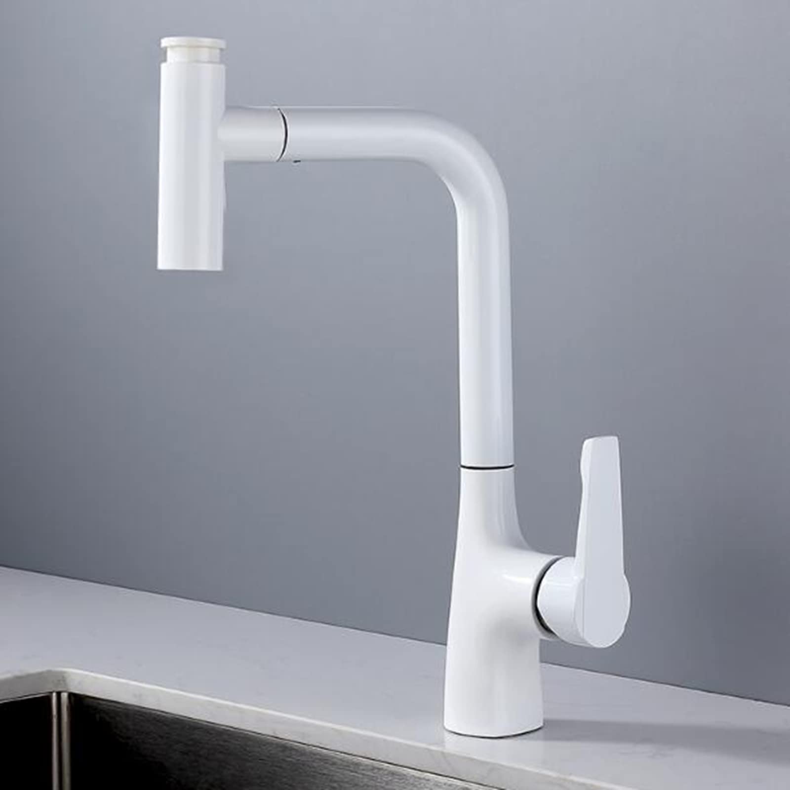 Stainless Steel Pull-Down Kitchen Faucet with Swivel Spout & Sprayer - High Arc Modern Brass Mixer Tap for Sink - Perfect for Cooking, Washing Dishes & Filling Pots