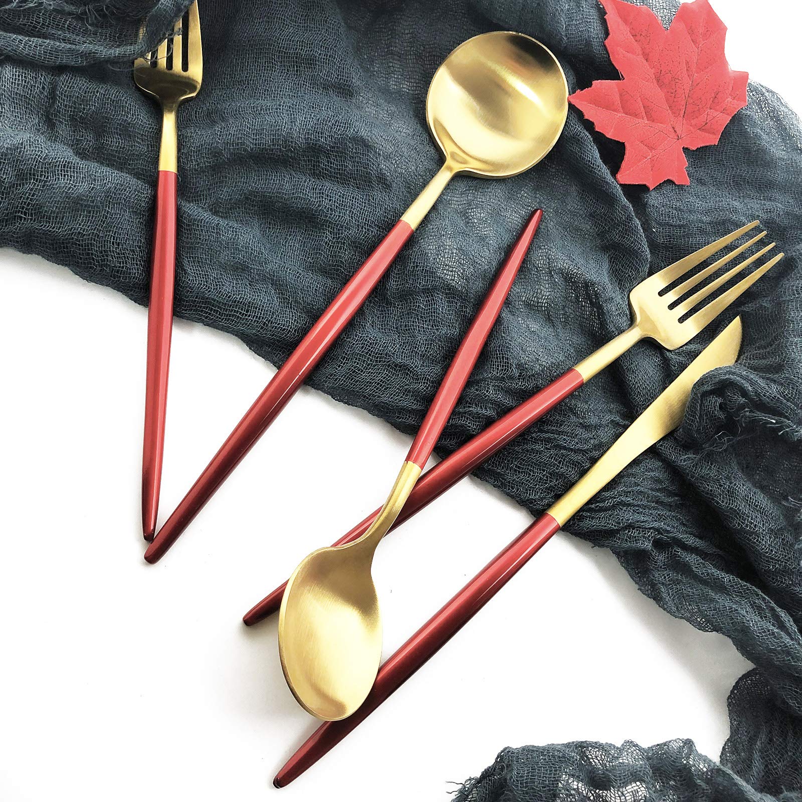 Premium 20-Piece Matte Gold Flatware Set - 18/10 Stainless Steel Silverware for 4 - Hand-Polished Satin Finish Cutlery Set for Home & Restaurant Use - Dishwasher Safe - Elegant Dining Utensils for Dinner Parties, Weddings & Fine Dining Experiences