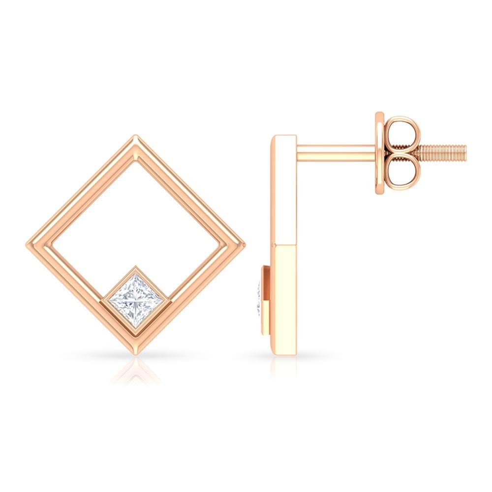 Princess Cut Real Diamond Stud Earrings for Women - 14K Solid Gold Open Rhombus April Birthstone Jewelry | Perfect for Weddings, Anniversaries & Gift Giving