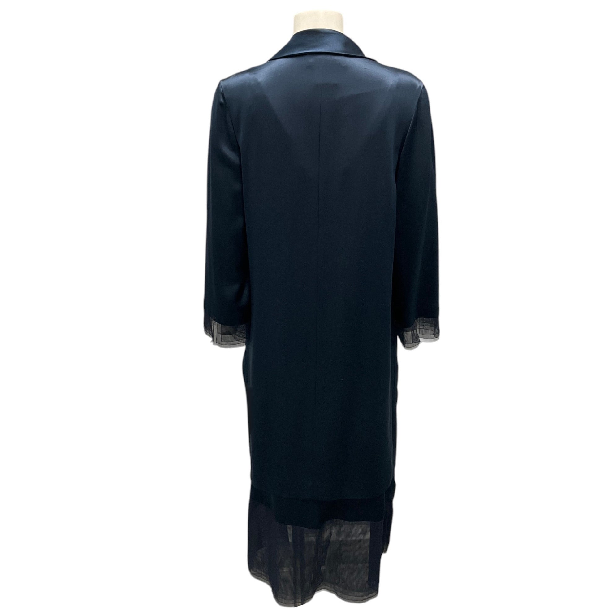 Vintage Chanel 1999 Navy Blue Silk Robe & Dress Set with Tulle Trim - Luxury Two-Piece Outfit for Evening Parties & Special Occasions
