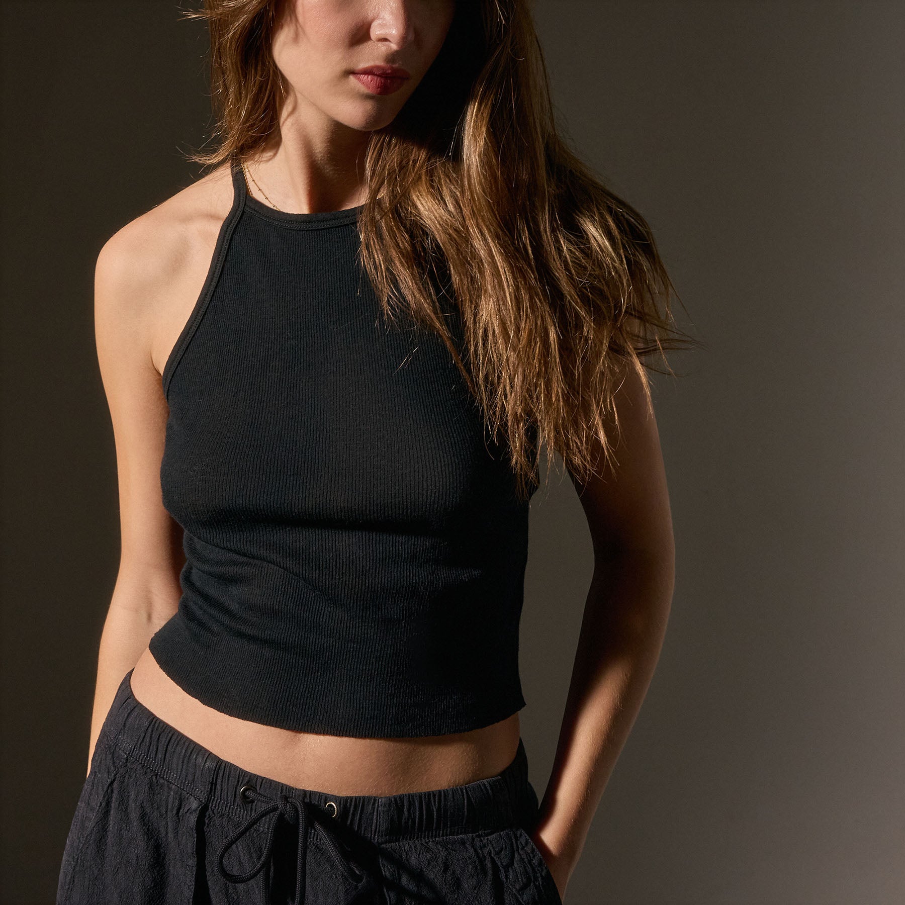 Soft Cotton Cashmere Ribbed Racerback Tank Top for Women - Black | Slim Fit Stretch Camisole | Perfect for Layering, Yoga & Casual Wear