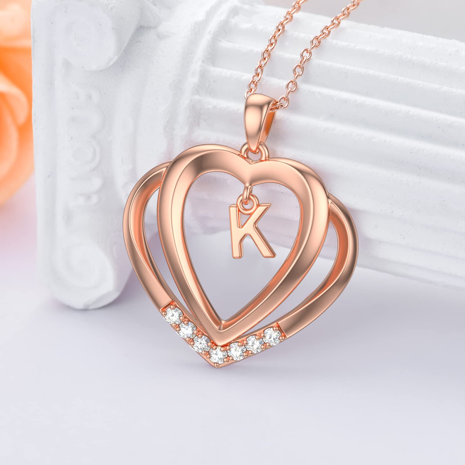 925 Sterling Silver Heart Initial Letter Pendant Necklace with Moissanite - Personalized Jewelry Gift for Women, Wife, Girlfriend, Mom - Birthday, Anniversary, Mother's Day, Christmas Present - Perfect for Date Nights, Weddings & Special Occasions