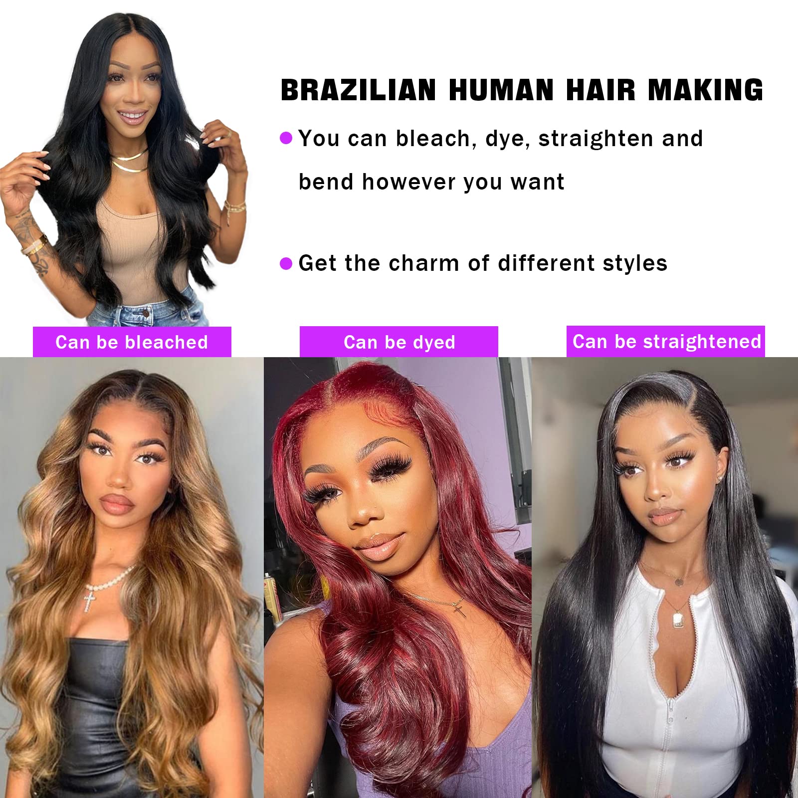 16 18 20+14 Inch Brazilian Virgin Human Hair Bundles with 4x4 Lace Closure | 100% Unprocessed Body Wave Bundles | Natural Black Hair for Weave, Wig Making & Styling | Perfect for Daily Wear, Parties & Special Occasions