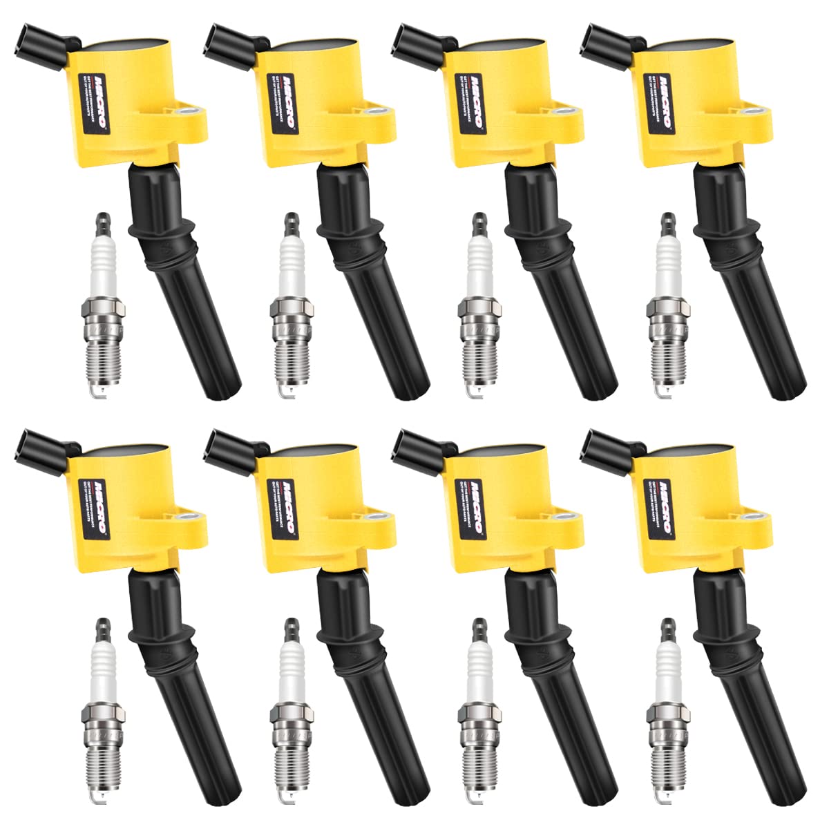 8-Piece DG508 Yellow Boot Ignition Coil & SP479 Iridium Spark Plugs Set - Compatible with Ford F150, F250, Crown Victoria, Expedition, Lincoln, Mercury - Replacement for DG491 FD503 - Perfect for Engine Performance Upgrade & Tune-Up