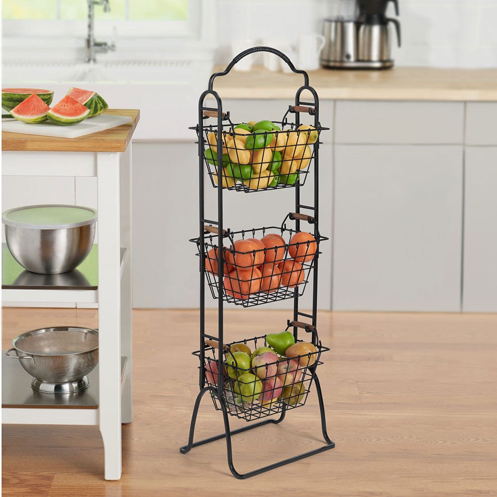 3-Tier Adjustable Standing Storage Rack - Space Saving Organizer for Kitchen, Bathroom & Office - Heavy Duty Metal Shelving Unit for Home Organization