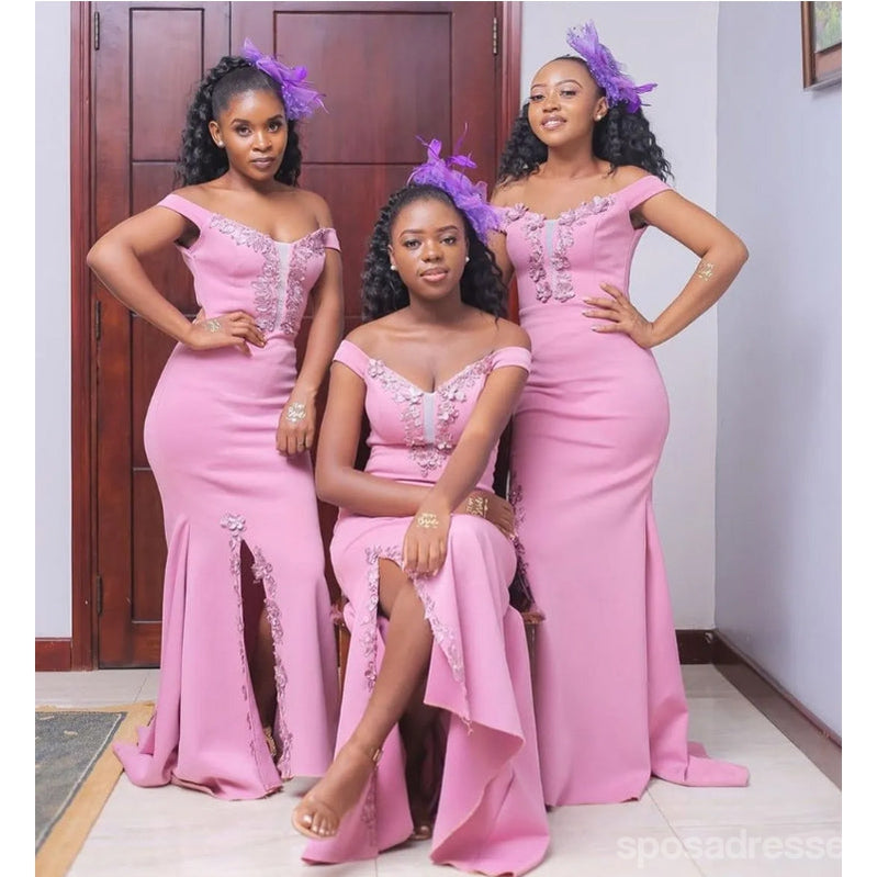 Elegant Floral Mermaid Pink Off-Shoulder Long Bridesmaid Dress WG1669 - Perfect for Weddings, Beach Parties & Formal Events