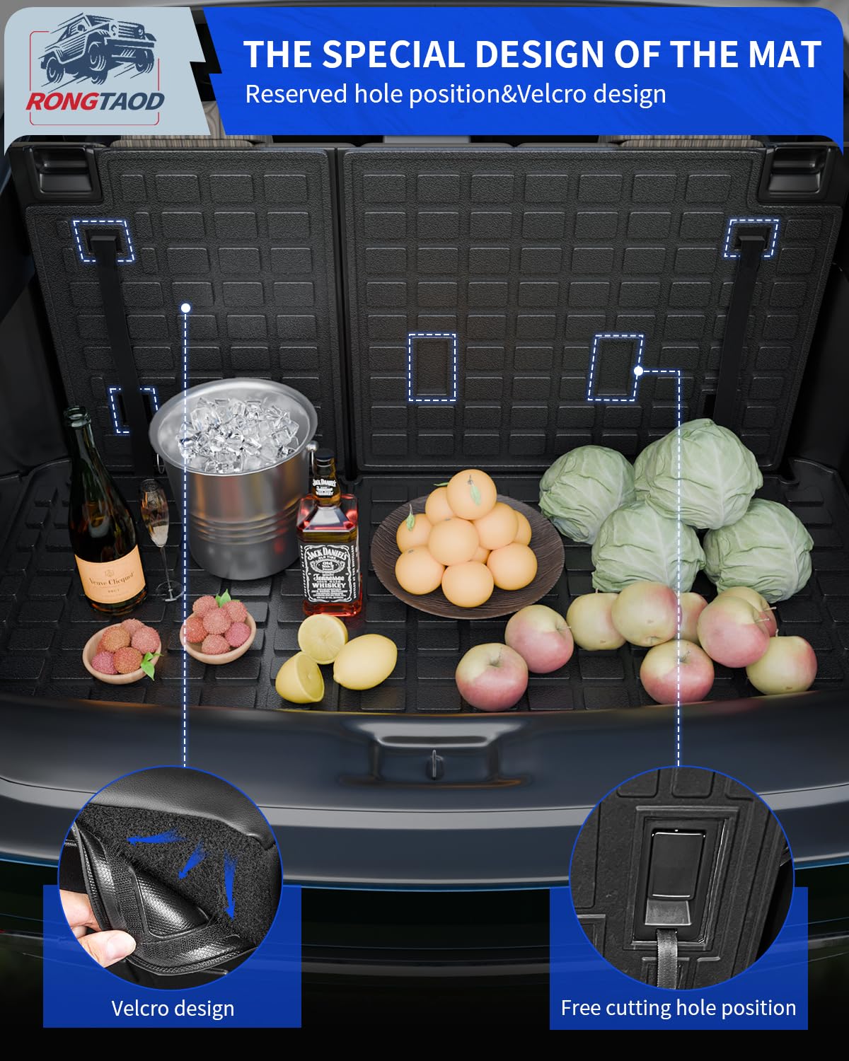 **Rongtaod Custom Fit Floor Mats for 2024-2025 Toyota Grand Highlander 7 & 8 Seats - All-Weather Trunk Liner, Cargo Mat, Back Seat Cover Protector - Durable Interior Accessories (Full Set: Trunk Mat with Backrest + Floor Mats) - Perfect for Road Trips, Family Travel & Daily Commute**