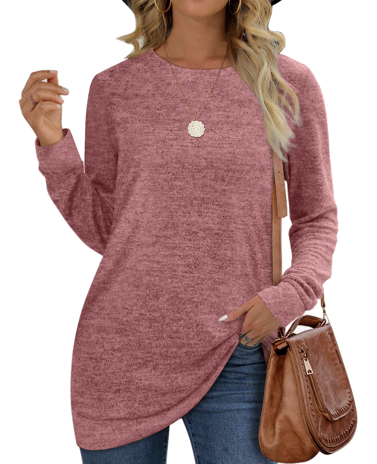 OFEEFAN Women's Crew Neck Long Sleeve Sweatshirt - Plain Casual Pullover Top for Everyday Wear | Perfect for Lounging, Running Errands & Weekend Outfits