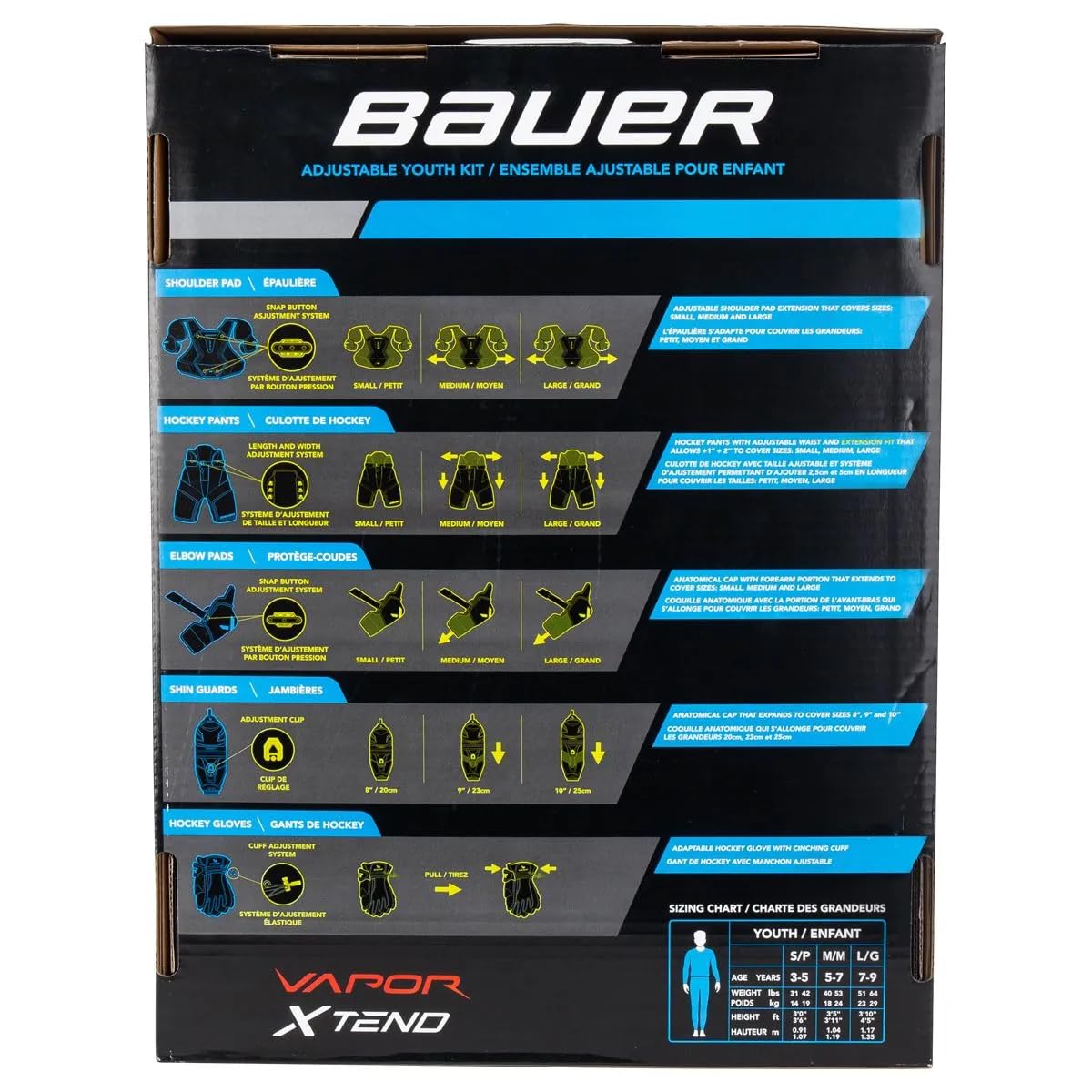 Bauer Vapor X-Tend Youth Ice Hockey Protective Gear Set - Adjustable Gloves, Pants, Shoulder Pads, Shin Guards & Elbow Pads for Kids Ages 3-9 - Perfect for Beginner Hockey Training & Youth League Games