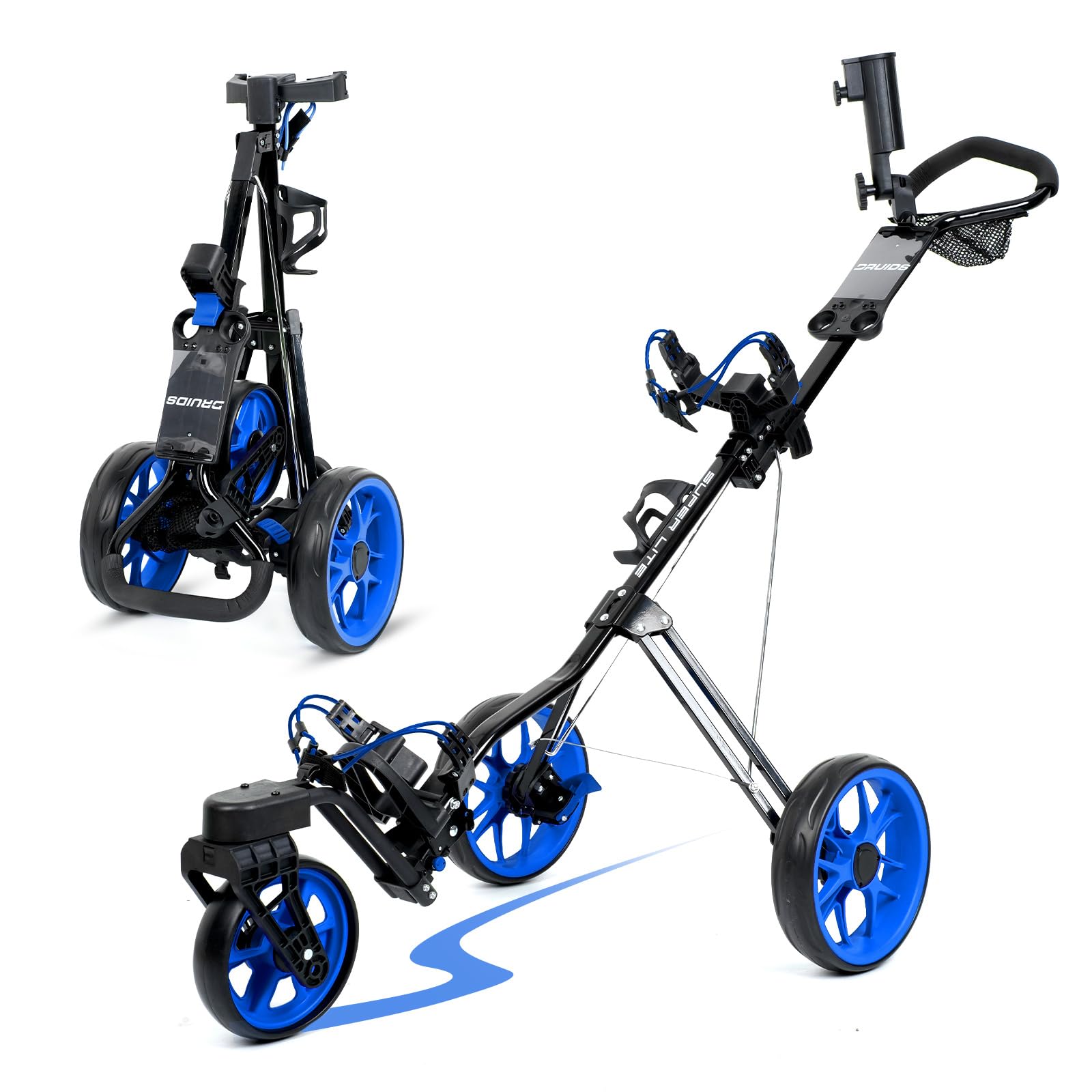DRUIDS Golf 360 Push Cart - Lightweight 3-Wheel Golf Push Cart with Swivel Wheels, Umbrella Holder & Brake System | Foldable & Portable Golf Caddy for Walking Courses | Perfect for Golfers, Seniors & Outdoor Enthusiasts