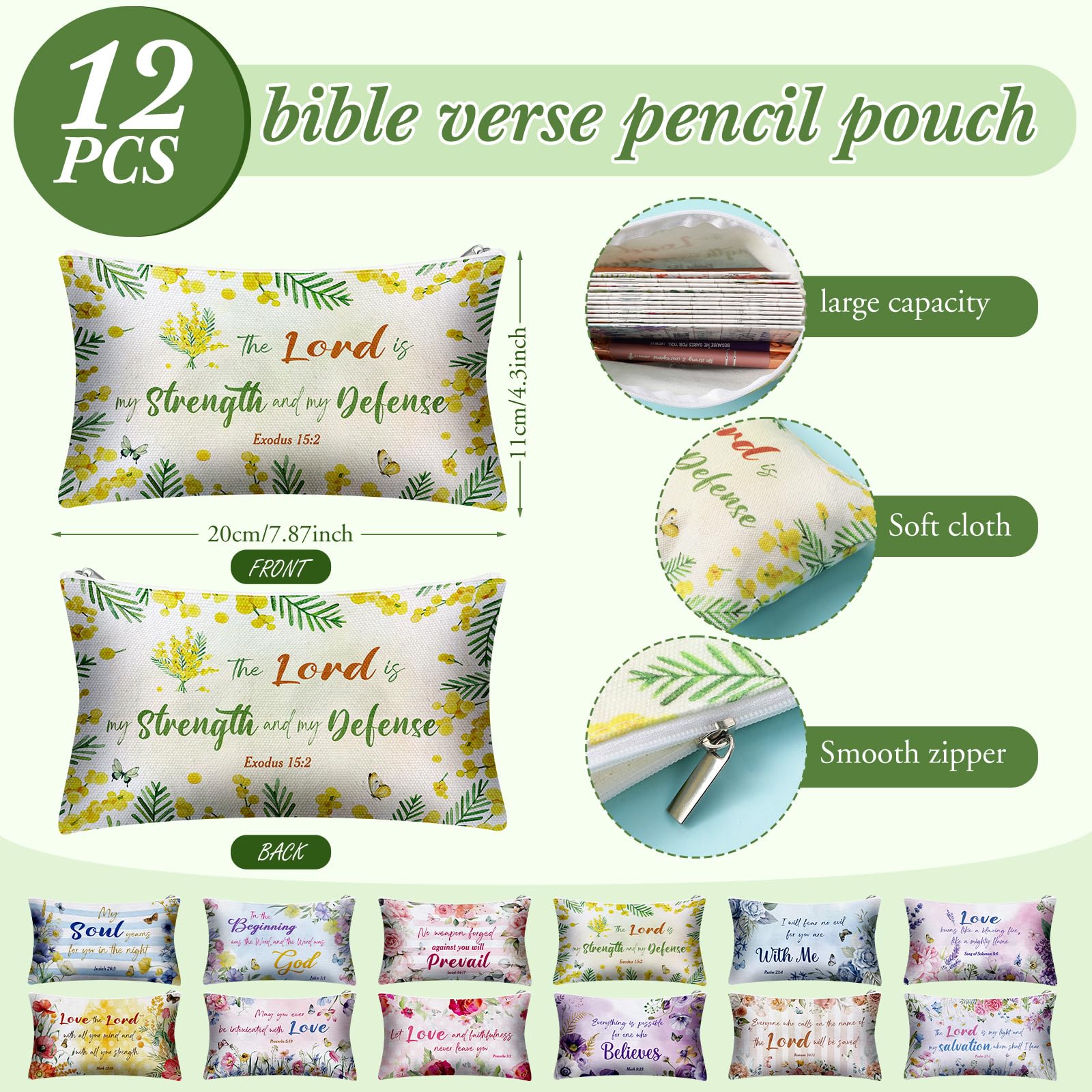 12 Pcs Inspirational Makeup Bags with Keychains - Christian Gifts for Women & Employees (Bible Verse) - Perfect for Travel & Daily Use