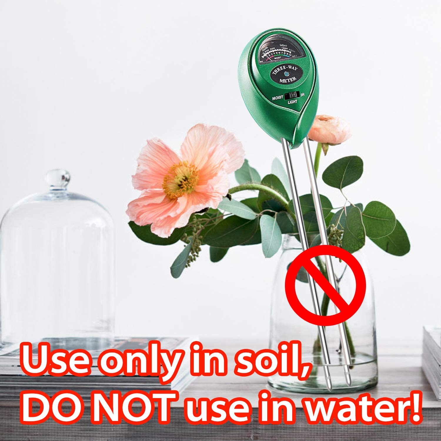 Dr.meter 3-in-1 Plant Moisture Meter - Soil Moisture, Light & pH Tester for Indoor/Outdoor Plants | No Batteries Needed | Perfect for Gardening, Houseplants & Lawn Care