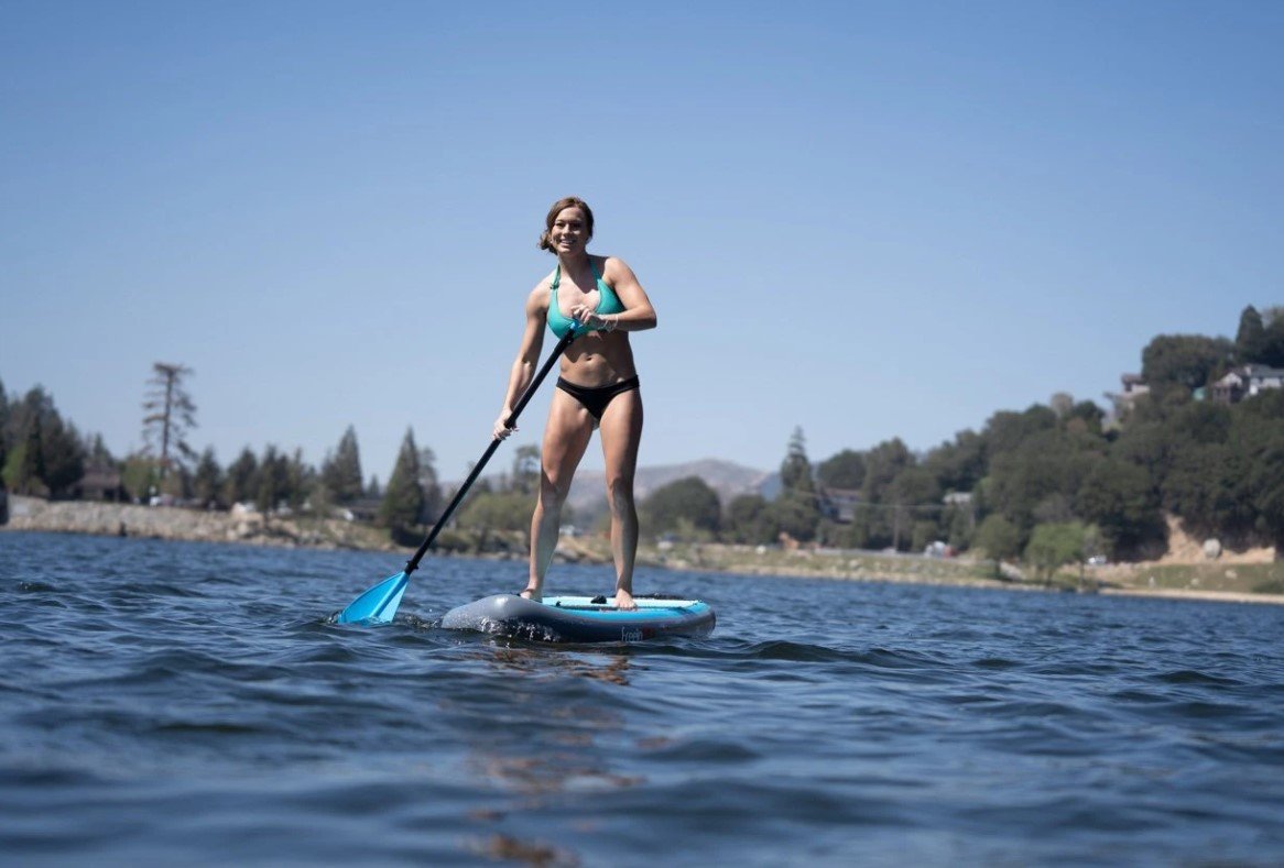 Freein 11' Explorer Inflatable Stand Up Paddle Board with Dual Action Pump & Camera Mount - Light Blue SUP Package for Lakes, Rivers & Ocean Paddling