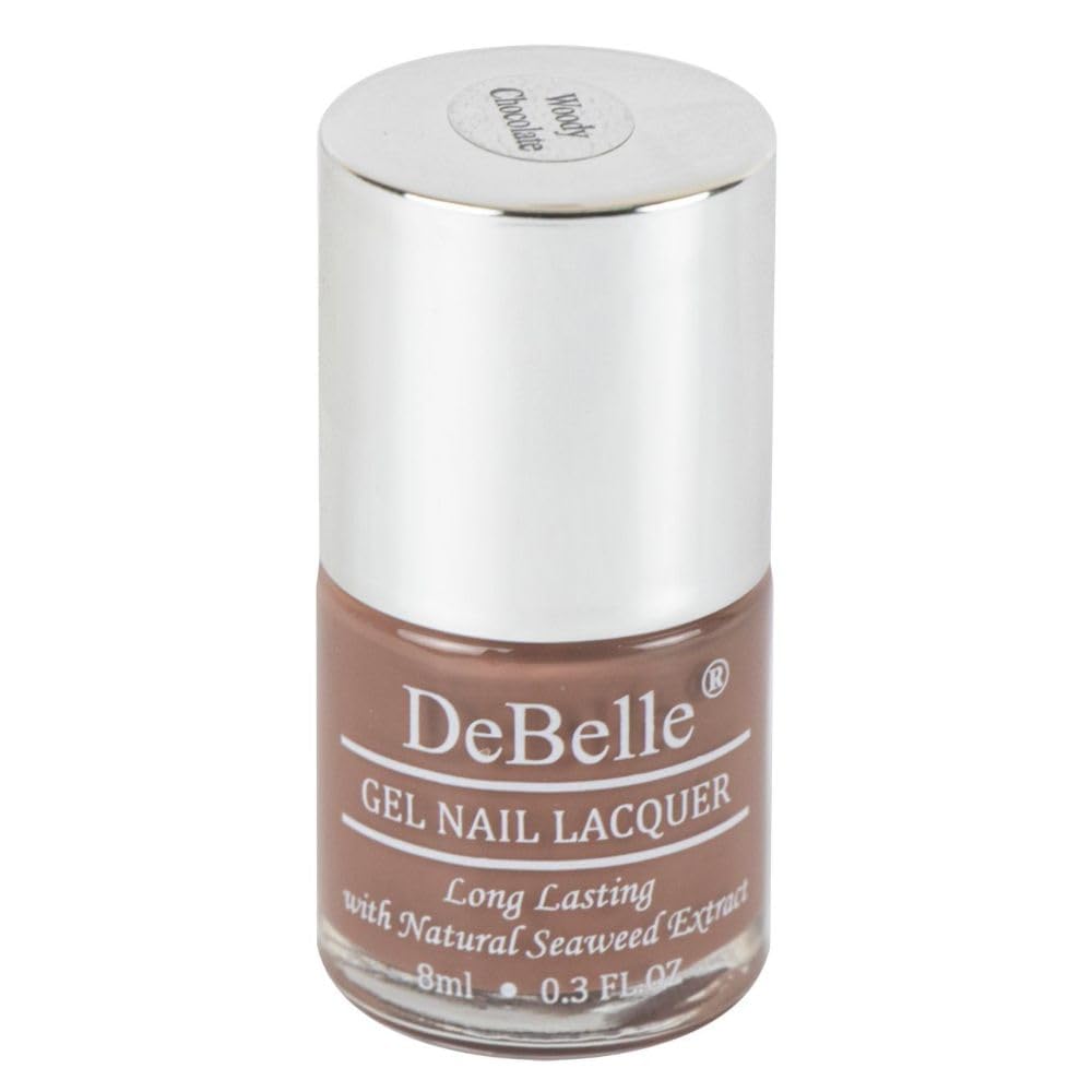 DeBelle Gel Glossy Finish Nail Polish - Woody Chocolate (Light Chocolate Brown) 8ml - Enriched with Natural Seaweed Extract, Vegan, Cruelty-Free & Non-Toxic - Perfect for Everyday Wear, Salon-Quality Manicures & Special Occasions