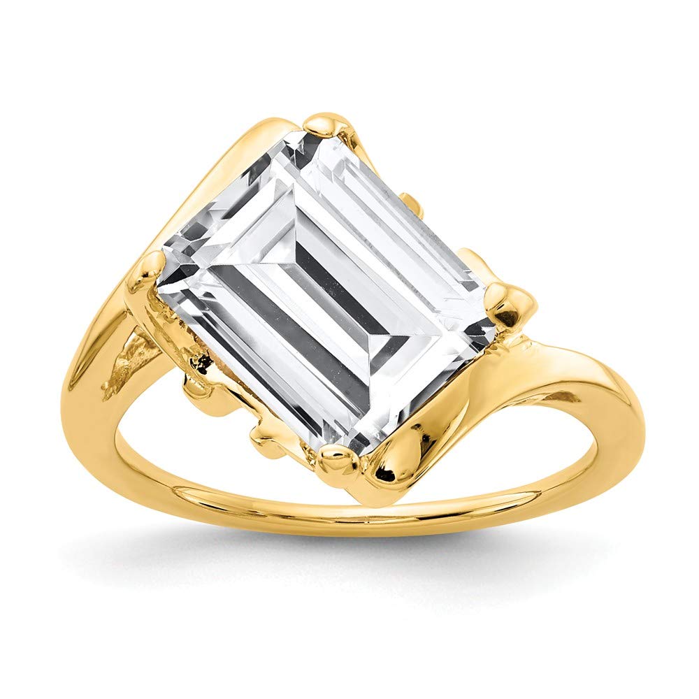 14K Solid Yellow Gold 10x8mm Emerald Cut Cubic Zirconia CZ Anniversary Ring for Women - Elegant Wedding Band, Engagement Jewelry Gift for Her - Perfect for Anniversaries, Valentine's Day & Special Occasions