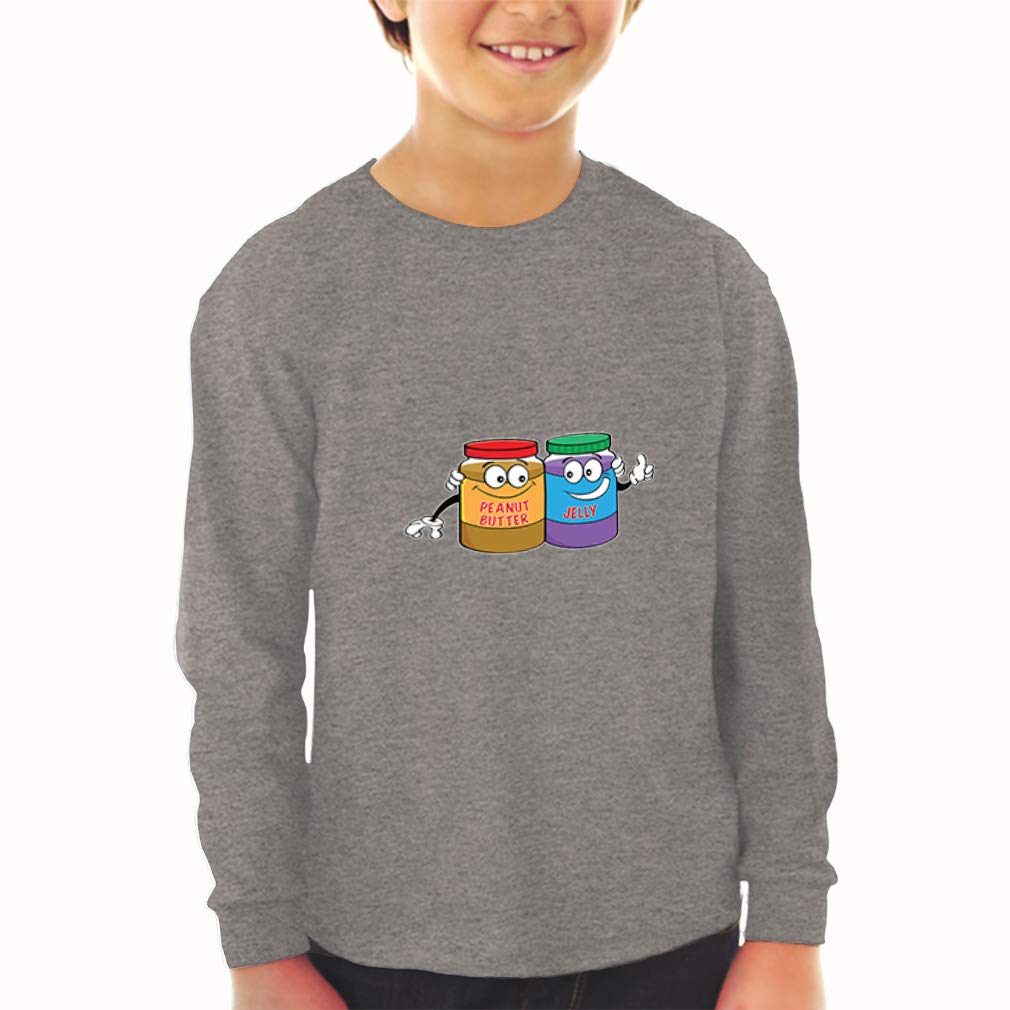 Peanut Butter & Jelly Kids Long Sleeve T-Shirt - Soft Cotton Graphic Tee for Boys & Girls (4T, Oxford Gray) - Perfect for School, Playdates & Family Outings