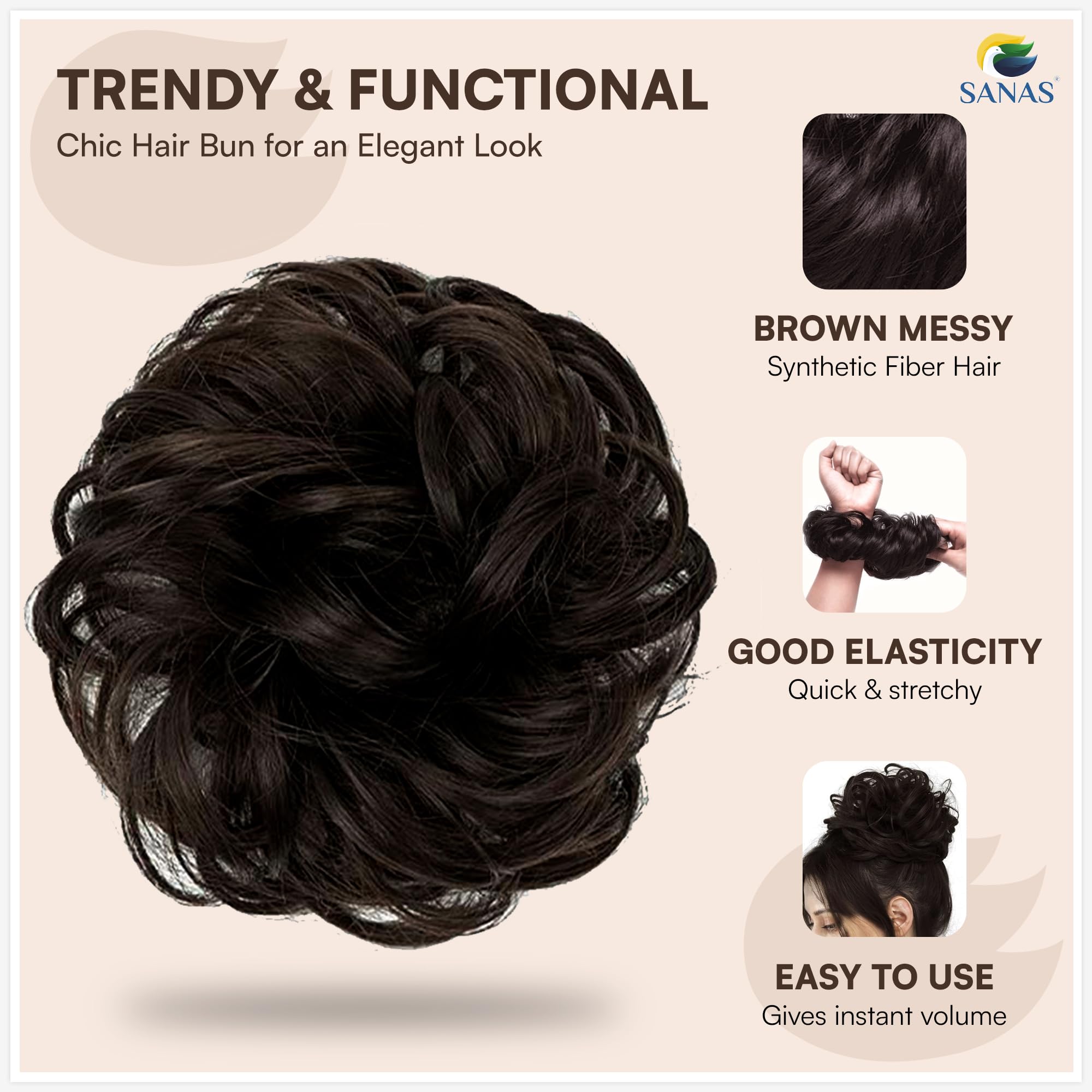 Elegant 1Pc Wedding Hair Bun Extension for Women - Stylish Artificial Hair Scrunchie & Juda Hair Accessory | Messy Bun Wig Enhancer with Rubber Band (Brown) | Perfect for Bridal, Prom & Special Occasions