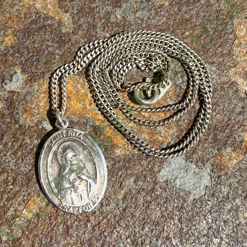 Sterling Silver Patron Saint Rita Pendant Necklace with Chain - Religious Jewelry for Women, Gift for Catholic Faith - Perfect for Prayer, Church & Special Occasions