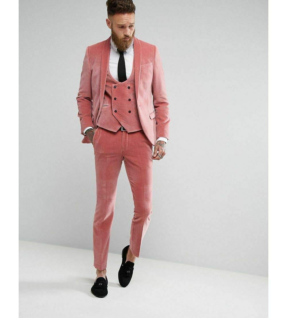 RDZDING Men's Velvet 3-Piece Slim Fit Suit Set - Tuxedo Blazer, Vest & Pants for Groomsmen, Weddings & Formal Events | Elegant Party Jacket for Prom, Cocktail Parties & Special Occasions