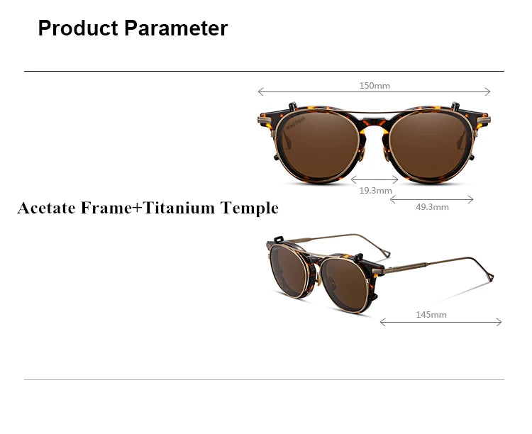 Aimee Unisex Full Rim Round Acetate Eyeglasses with Titanium Clip-On Sunglasses - Stylish Reading Glasses & Sun Protection for Men & Women | Perfect for Outdoor Activities, Driving, and Fashion Accessories