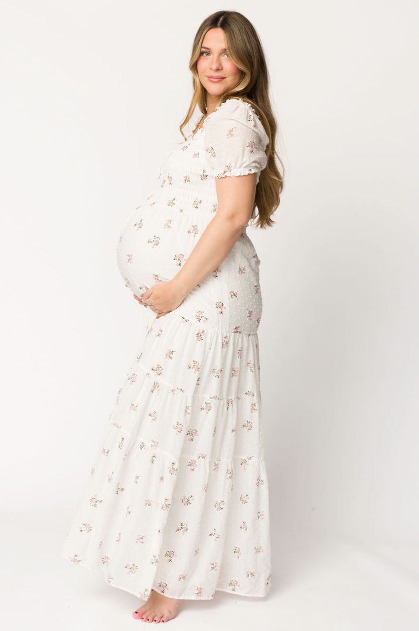 Harper Worth Women's Floral Maxi Dress - Pink Maternity Bump Friendly Long Dress for Pregnancy, Nursing & Postpartum | Perfect for Baby Showers, Beach Vacations & Summer Outfits