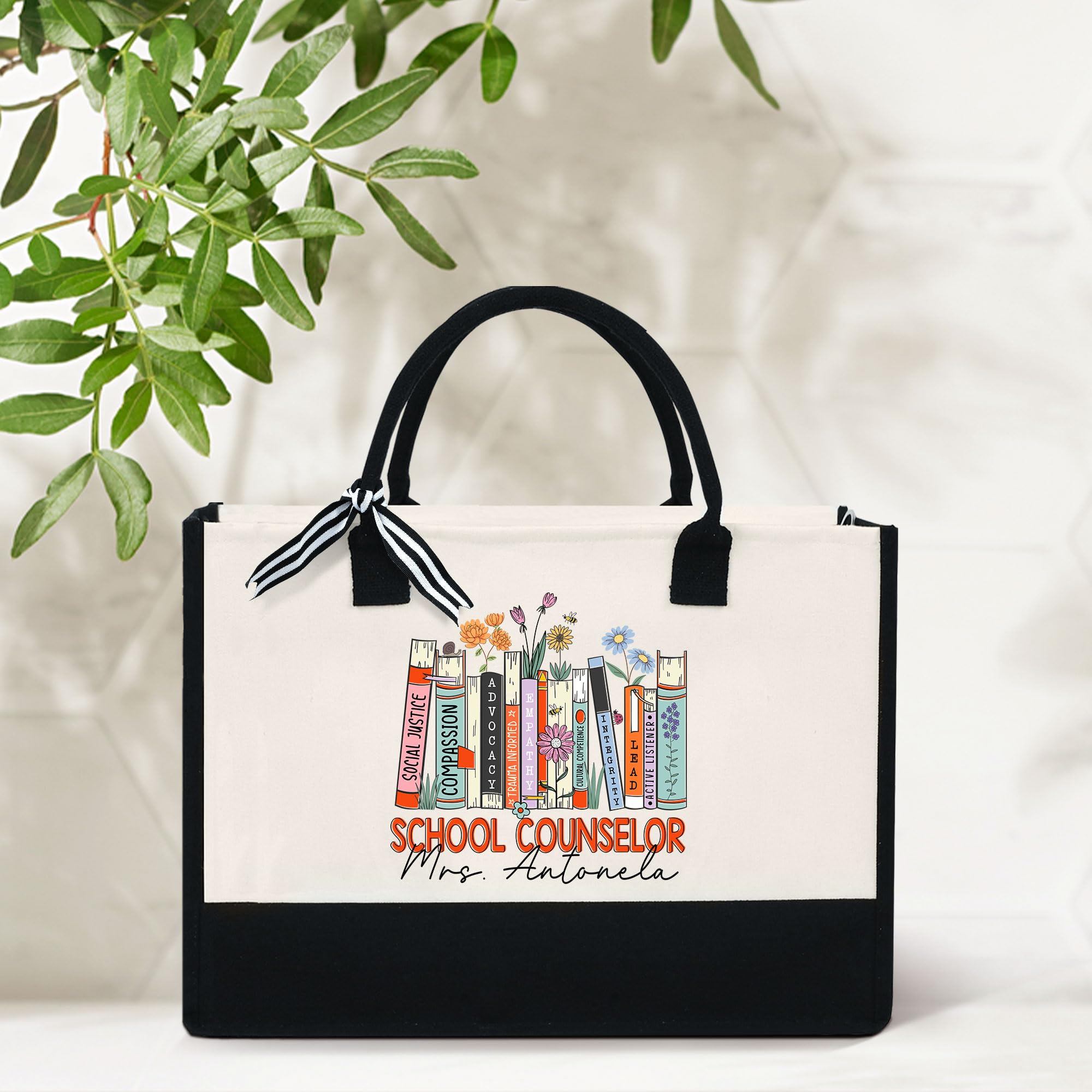School Counselor Tote Bag with Zipper - Durable Canvas Teacher Gift for Mental Health Professionals - Perfect for Back to School, Therapy Sessions & Office Organization