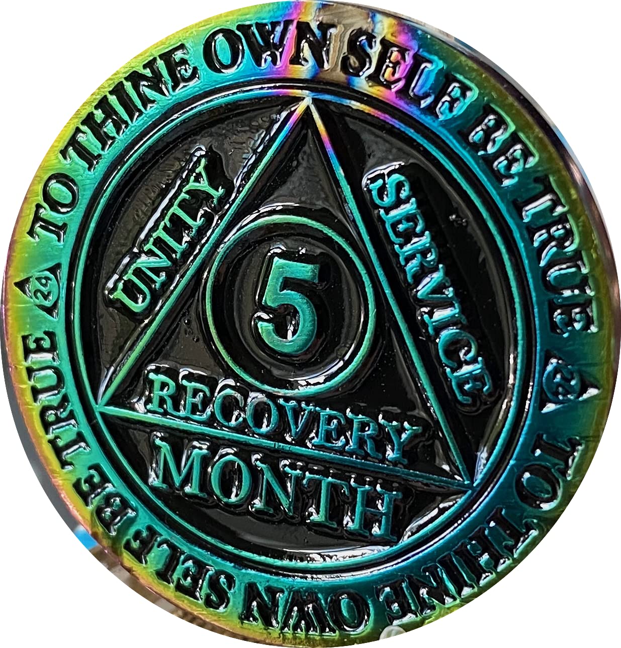 5 Month AA Medallion Reflex Rainbow Plated Sobriety Chip - Celebrate Recovery Milestones with This Inspirational Token, Perfect for AA Meetings, Gifts & Personal Motivation