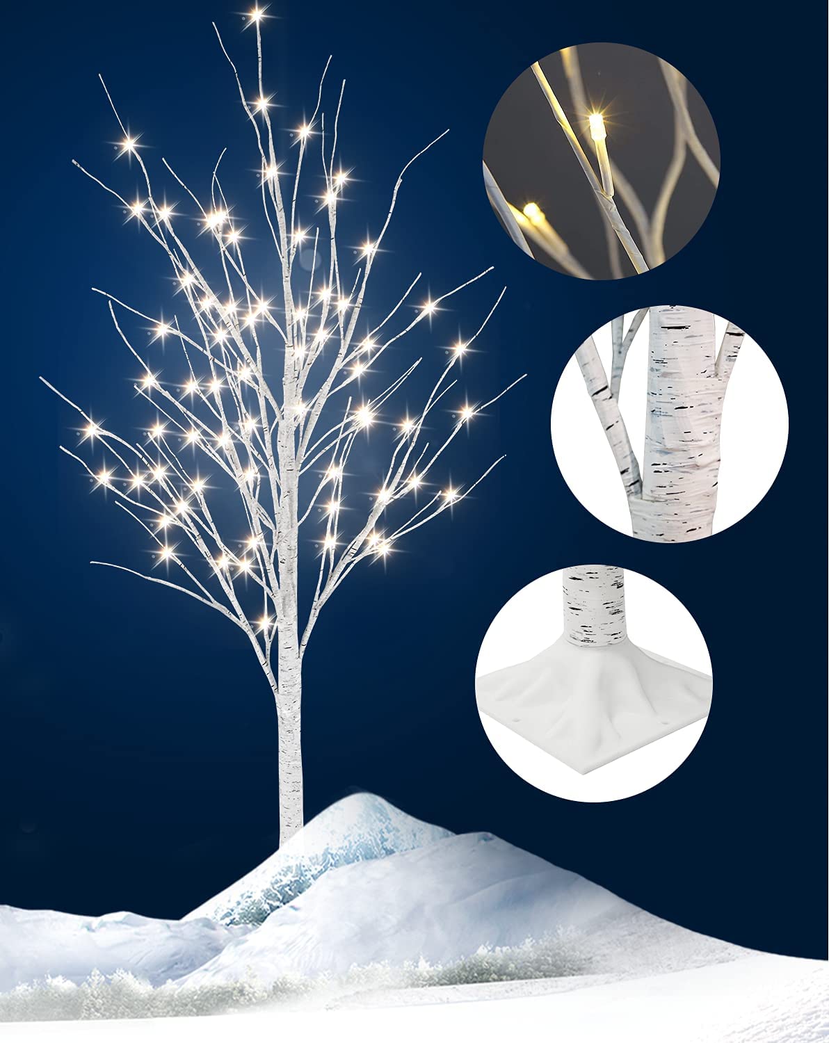 MIERES Lighted Birch Tree - Pack of 3 Prelit Christmas Trees (4ft, 5ft, 6ft) | Indoor/Outdoor LED Holiday Decor for Porch, Home, Wedding & Parties | Warm White Lights for Christmas, Easter, Summer Festivals & Seasonal Celebrations