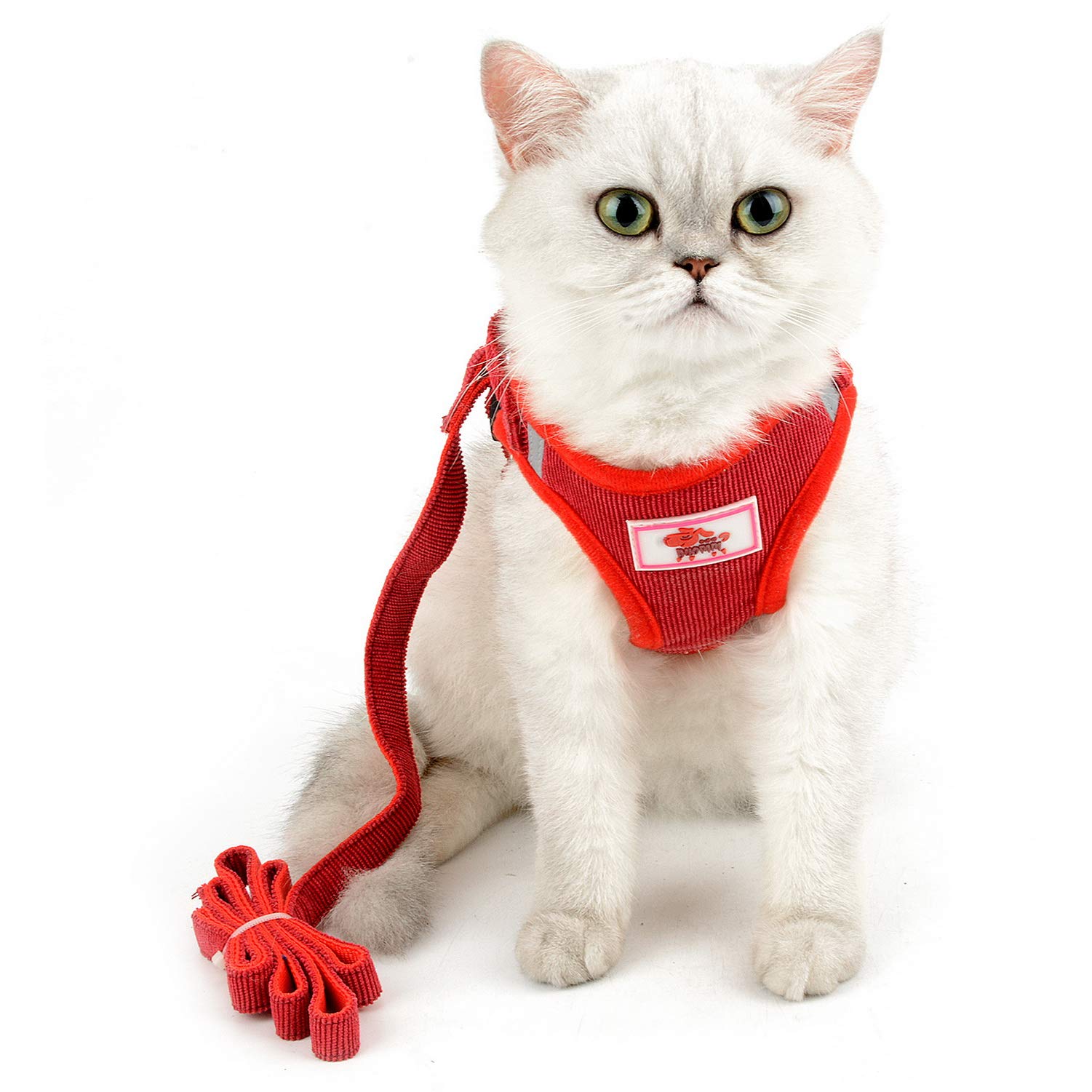 No Pull Dog Harness and Leash Set - Adjustable Reflective Soft Corduroy Mesh Padded Vest for Small Dogs & Puppies (XS, Red) - Perfect for Chihuahuas, Walks & Outdoor Adventures