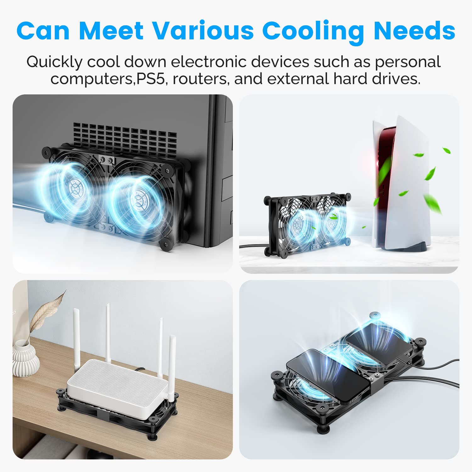ELUTENG Dual USB 120mm High-Speed Computer Cooling Fan with Adjustable 5V USB Port, 12cm Heatsink for Laptop, Receiver, DVR, PlayStation, Xbox, Desk, and Cabinet Cooling - Perfect for Gaming and Home Office Use