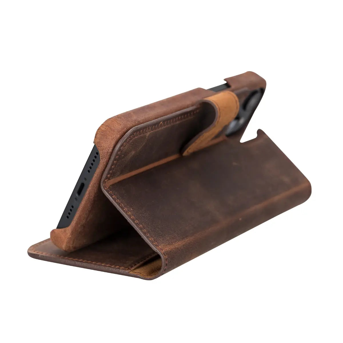 Distressed Brown Leather Magnetic Wallet Case for iPhone 14 Plus - Premium RFID Blocking & Secure Card Holder - Perfect for Travel, Business & Everyday Use