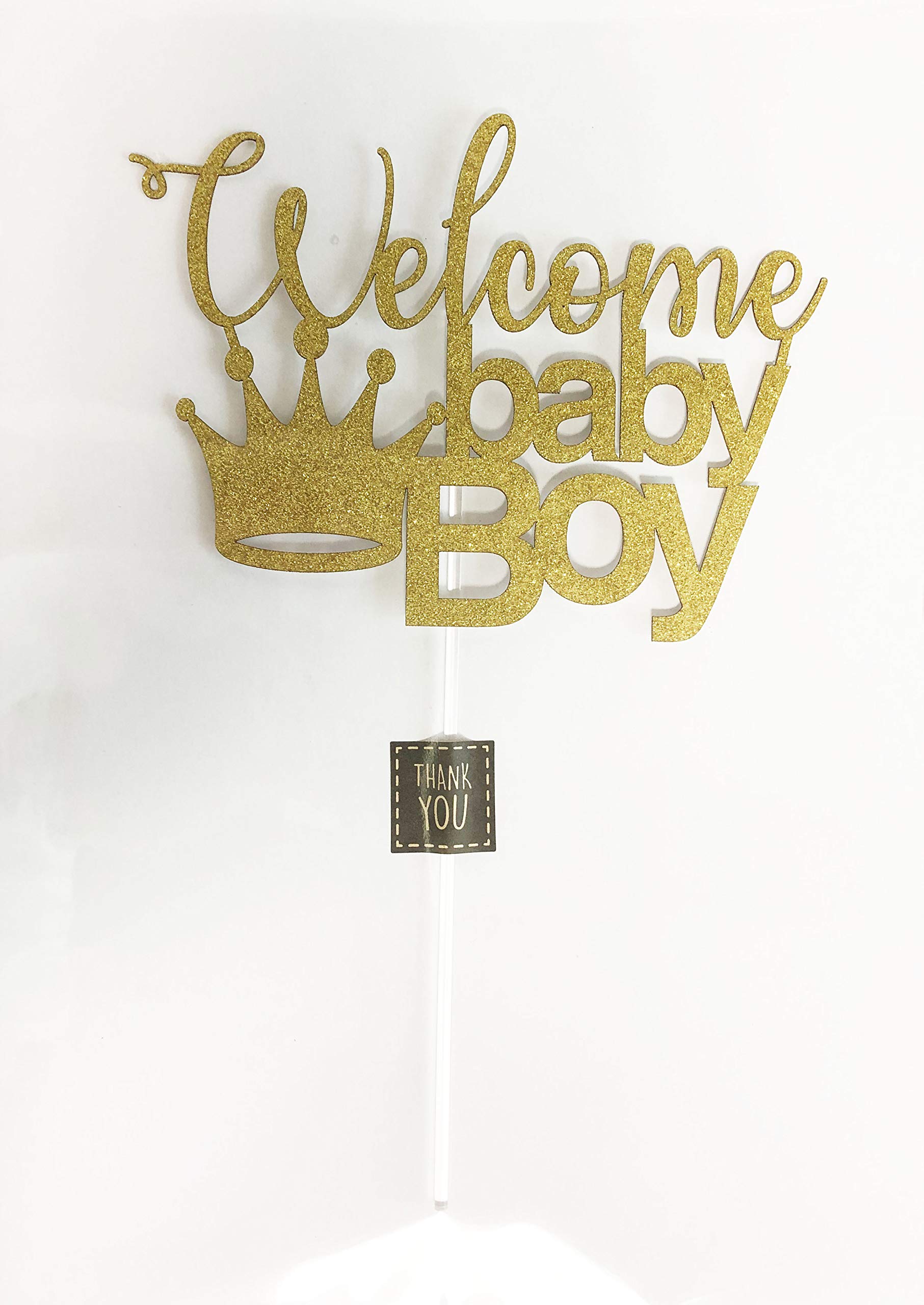 Premium Gold Glitter Crown Cake Topper for Baby Boy - Elegant Baby Shower Party Decorations | Perfect for Newborn Celebrations, Gender Reveals, and First Birthday Cakes