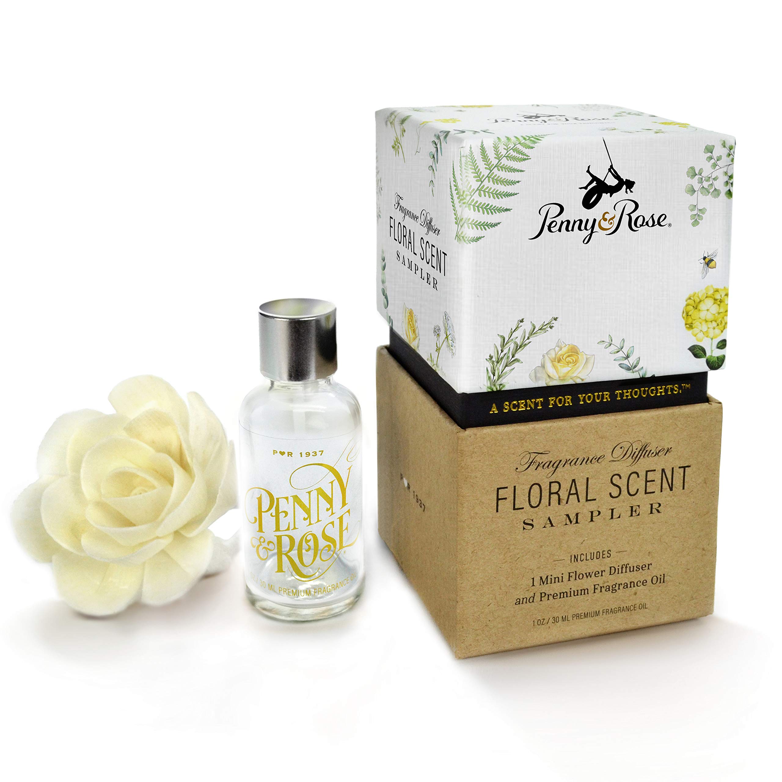 Penny & Rose Floral Sampler Diffuser Set - Premium Linen Scented Essential Oil Reed Diffuser for Home & Office Aromatherapy | Fresh Laundry Fragrance for Bedroom, Bathroom & Living Spaces