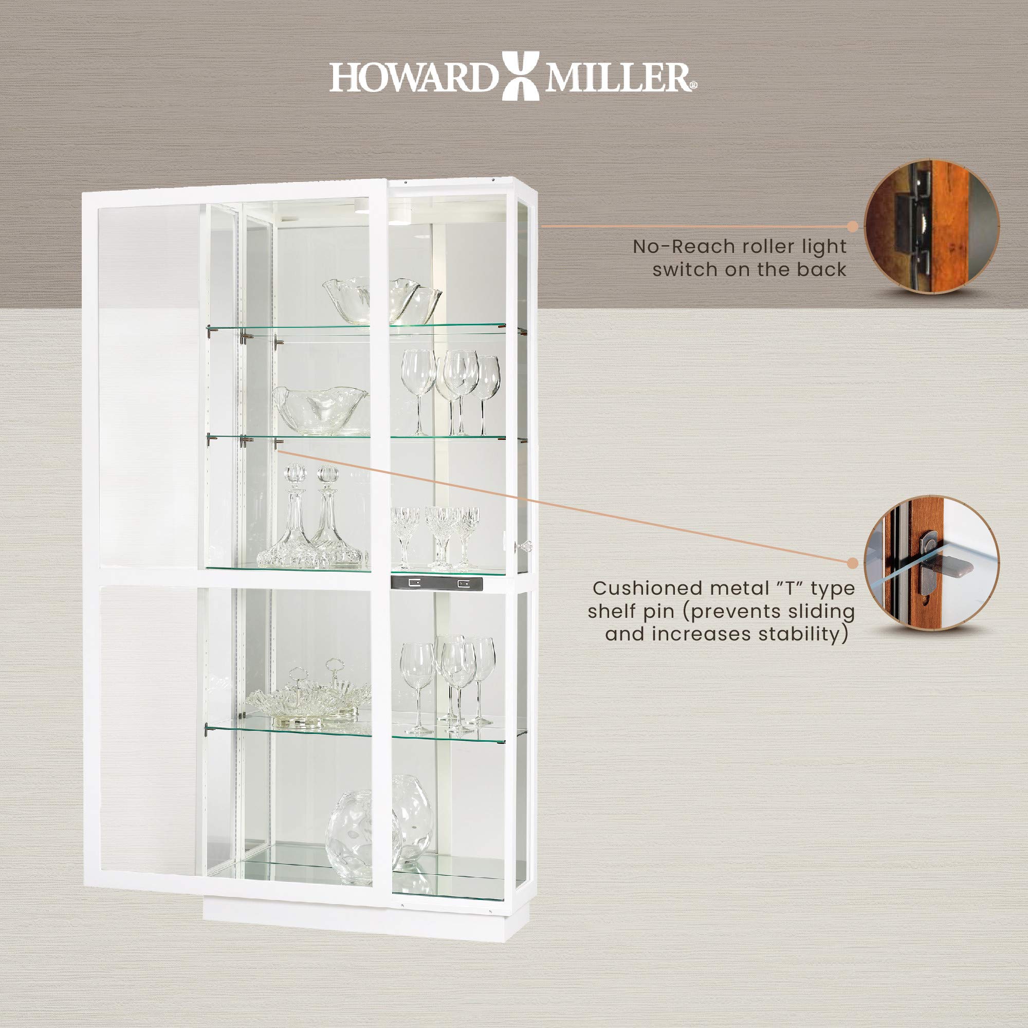 Howard Miller Jayden IV Curio Cabinet 680-574 - Hand-Rubbed Gloss White Finish Display Case with 4 Glass Shelves & 5-Level Storage, Locking Sliding Door & LED Lighting - Perfect for Home Decor, Collectibles Display, or Showcasing Antiques in Living Room, Dining Room, or Office