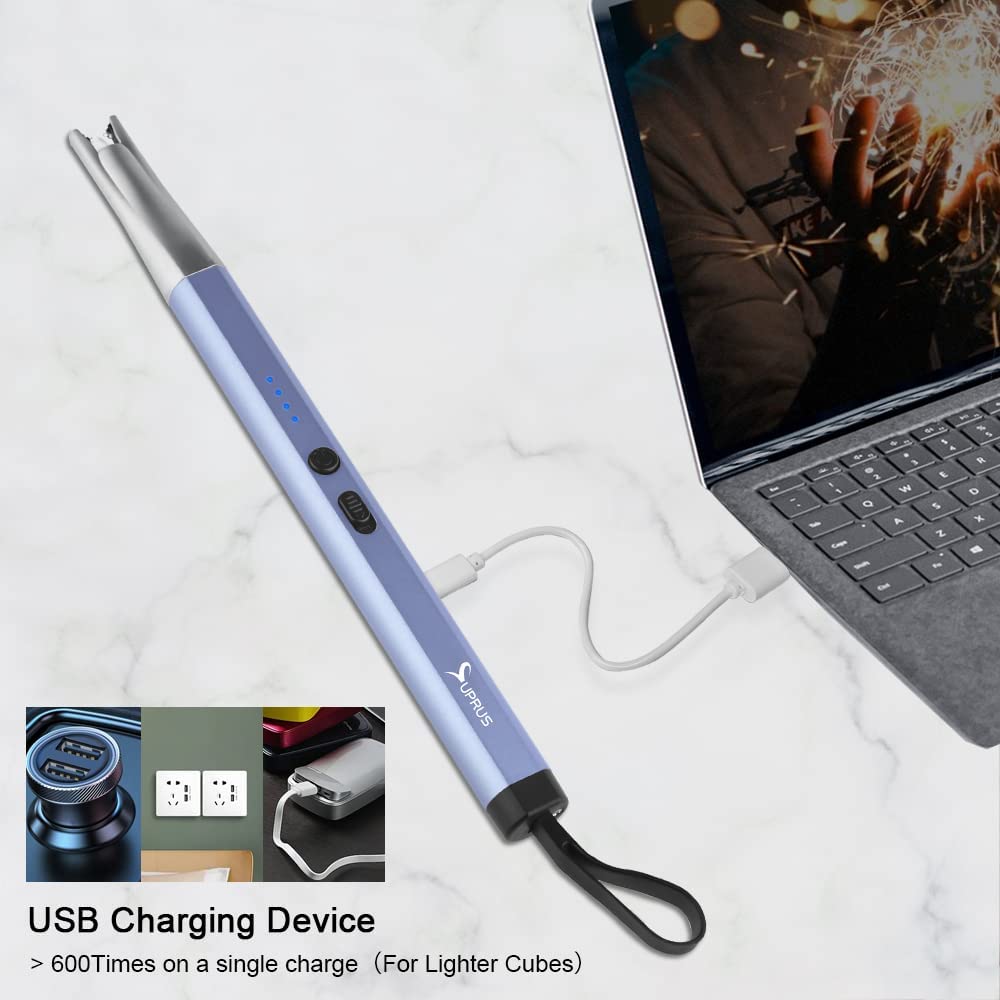 SUPRUS USB Rechargeable Arc Lighter - Windproof Flameless Plasma Lighter for Home, Kitchen & BBQ (Blue)