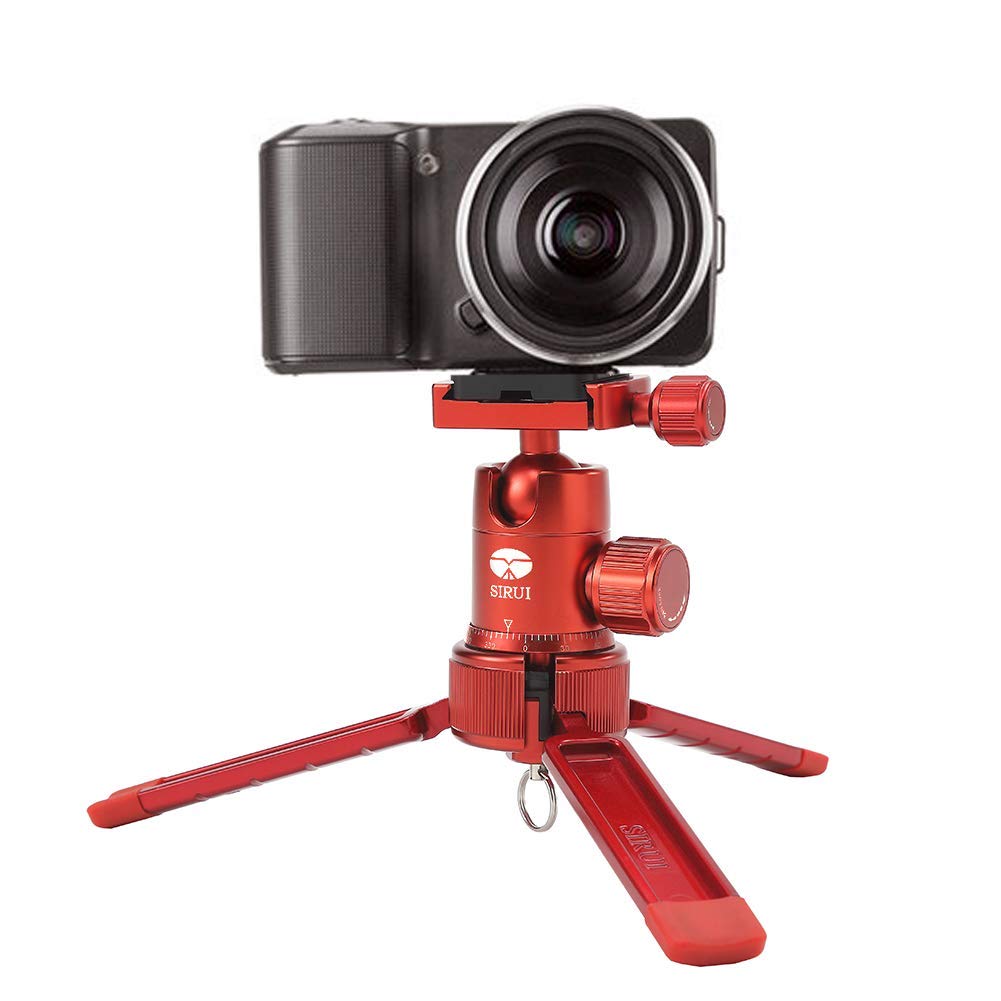 SIRUI 3T-35 Compact Aluminum Tabletop & Handheld Video Tripod with Ball Head - Lightweight Portable Tripod for DSLR Camera, Smartphone, Vlogging, YouTube, Live Streaming (Red)