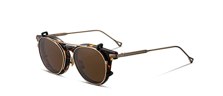 Aimee Unisex Full Rim Round Acetate Eyeglasses with Titanium Clip-On Sunglasses - Stylish Reading Glasses & Sun Protection for Men & Women | Perfect for Outdoor Activities, Driving, and Fashion Accessories