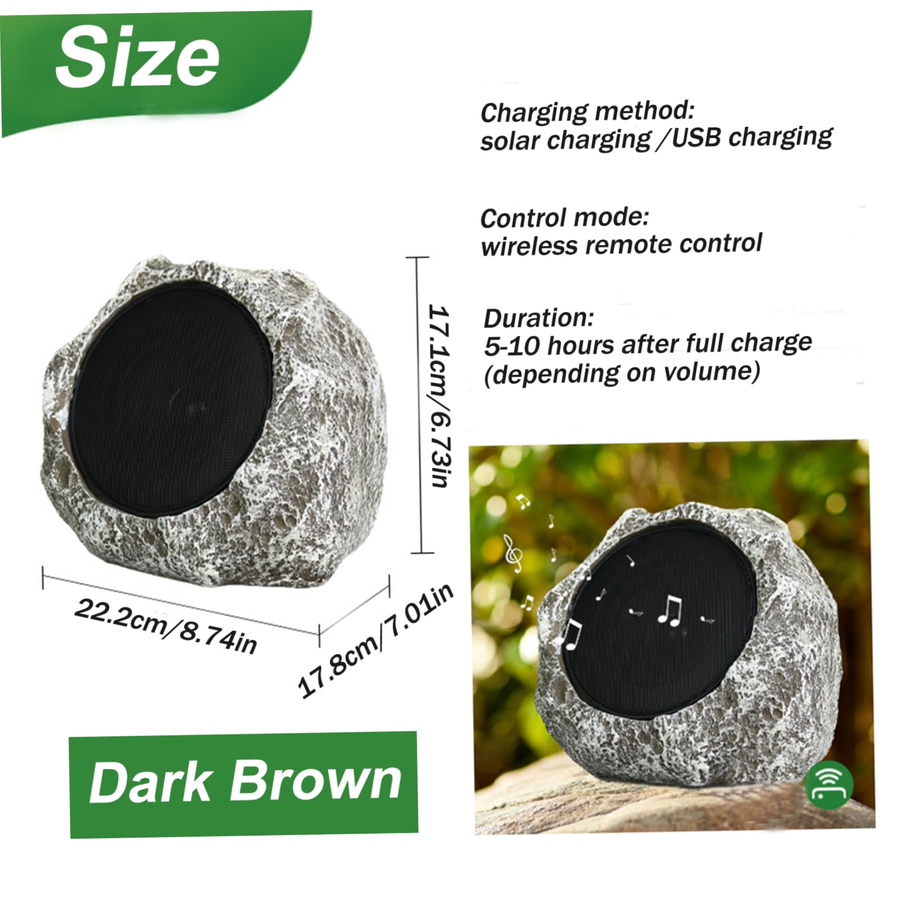 Weduspaty Solar-Powered Waterproof Outdoor Rock Speakers | Wireless USB Rechargeable Garden Patio Speakers for Poolside, Backyard, and Outdoor Entertainment