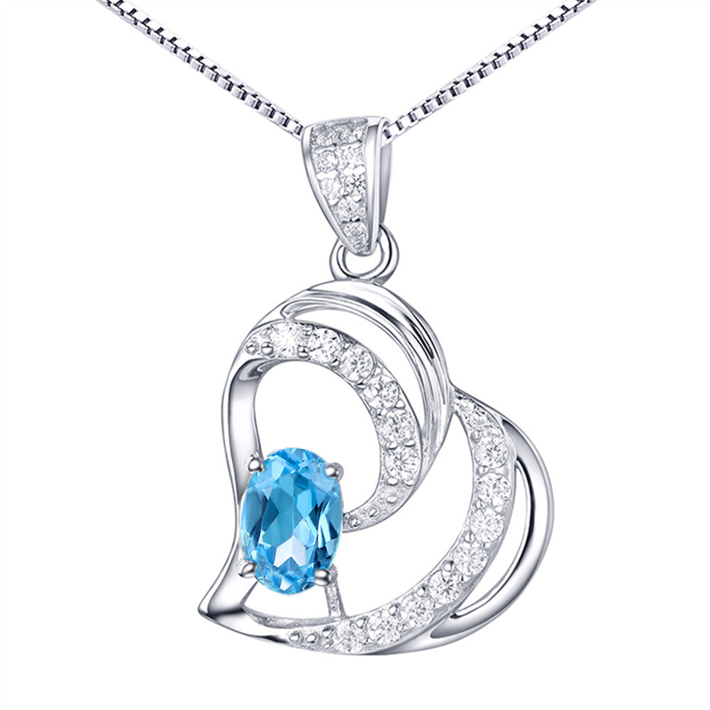 MABELLA 925 Sterling Silver Heart Pendant Necklace with Natural Blue Topaz | Dainty Fine Jewelry Gift for Women & Girls | Perfect for Valentine's Day, Anniversary & Birthday Gifts