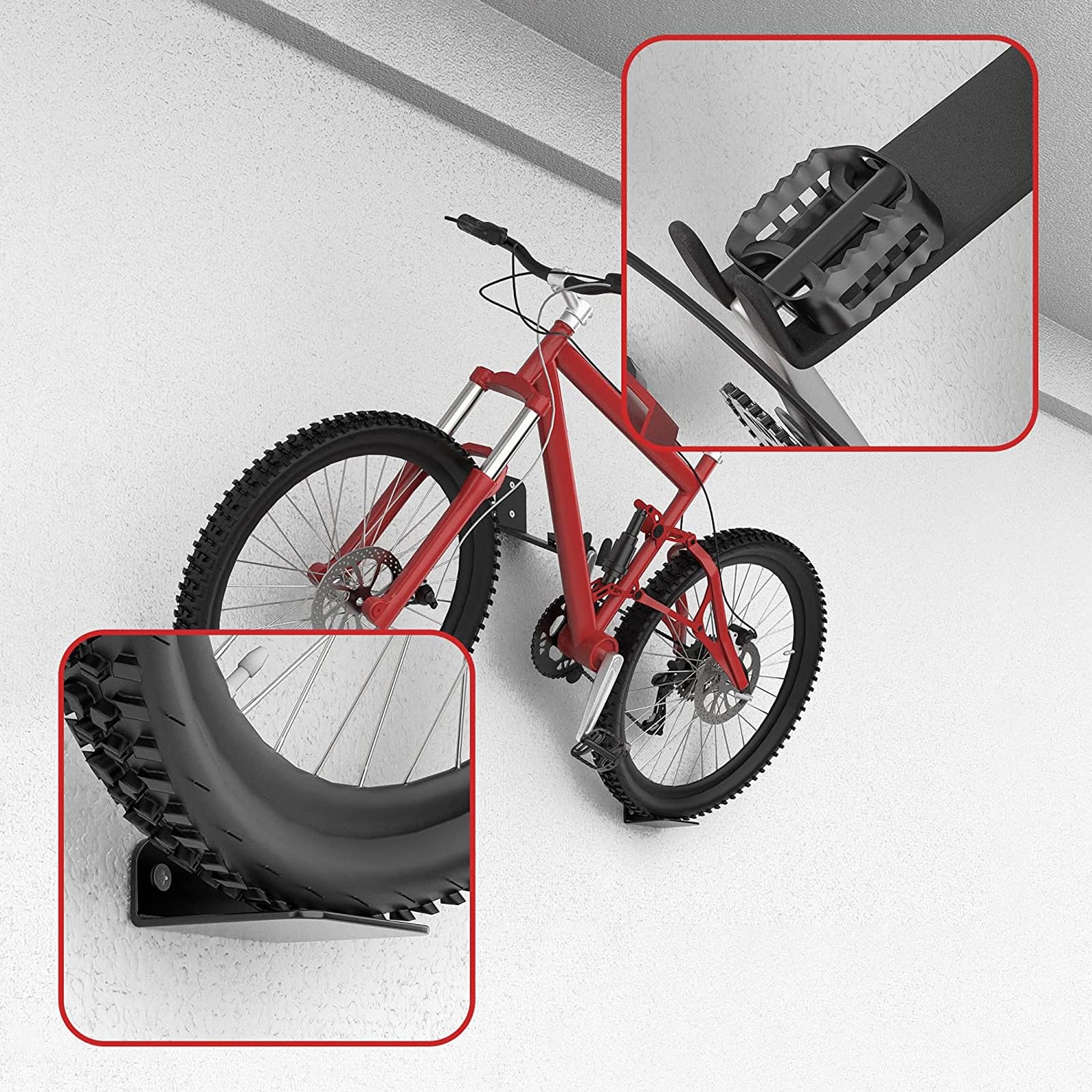 TOPIND Heavy Duty Bike Pedal Wall Mount Hanger - 3 Pack Vertical Bike Storage Hooks with Rubber Pads for Garage, Home & Outdoor Use | Secure Bicycle Rack for Wall Mounting & Space Saving Organization