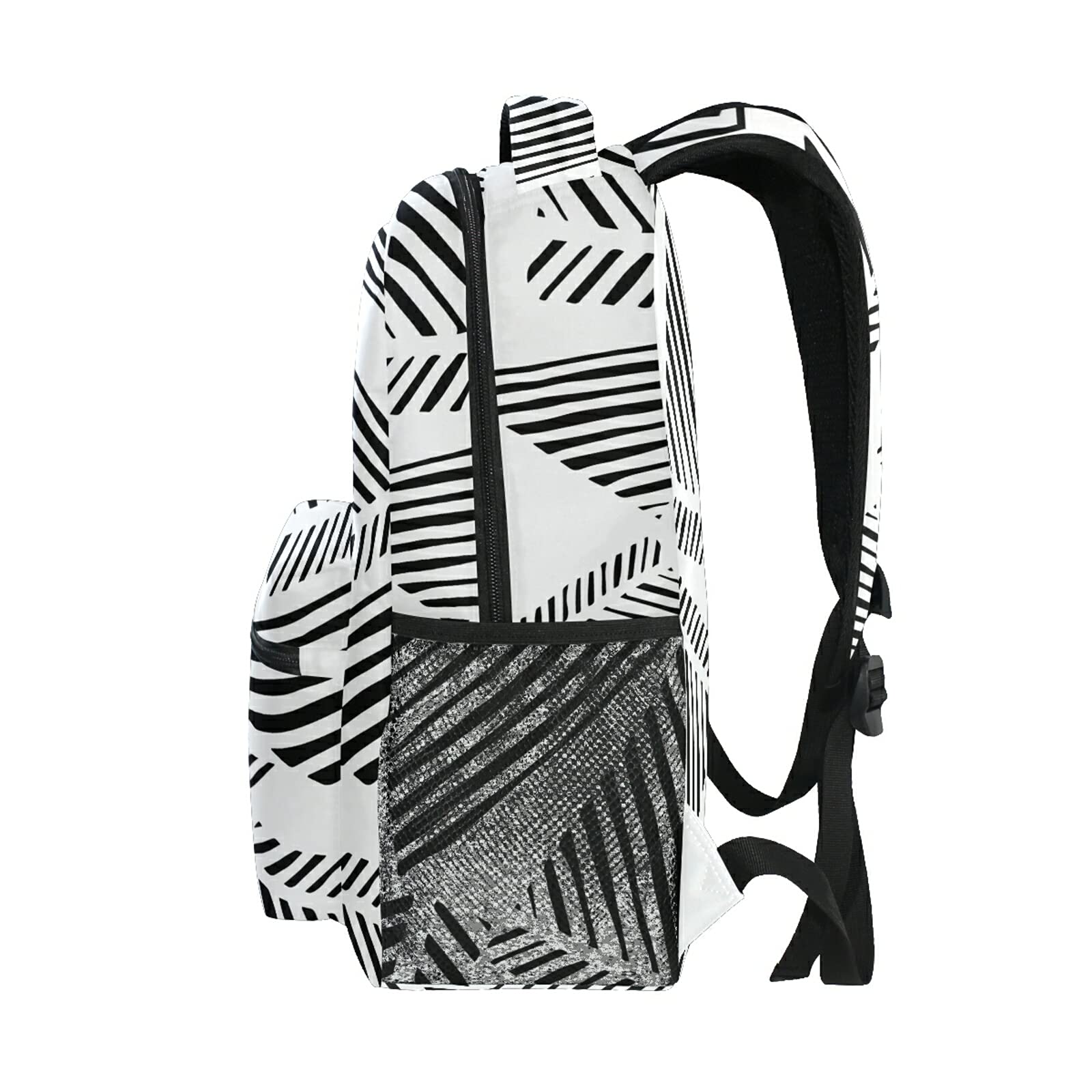Stylish Triangle Patchwork Backpack - Lightweight Casual Daypack for Men & Women, Black & White Design - Perfect for School, Travel, and Outdoor Adventures