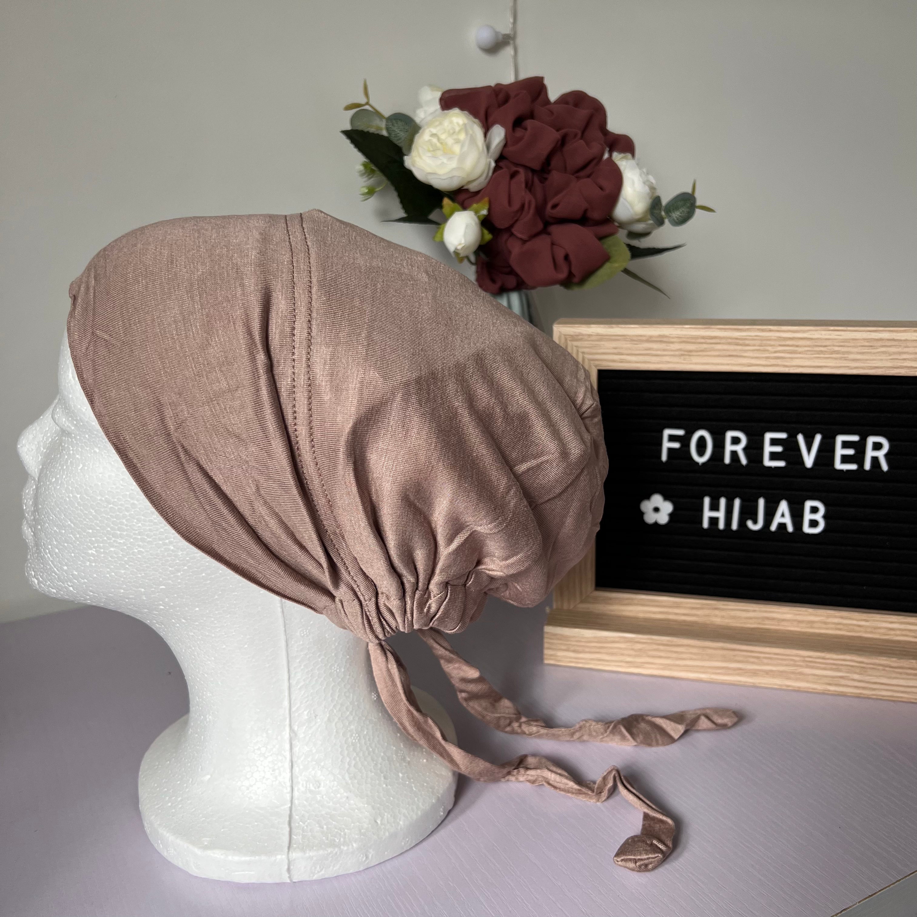 Rose Taupe Satin Lined Tie Back Undercap for Women - Elegant Hair Accessory for Church, Weddings & Special Occasions