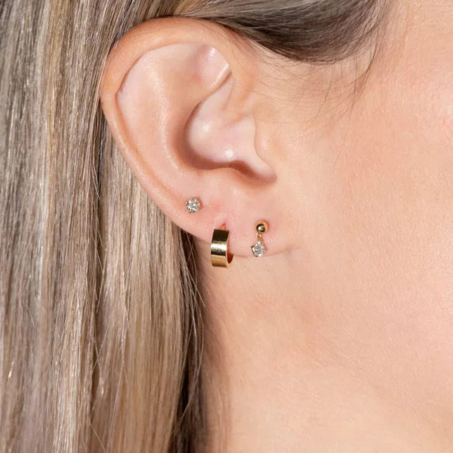 14K Yellow Gold Diamond Flat Back Threaded Stud Earrings for Women - Perfect for Daily Wear, Parties & Special Occasions