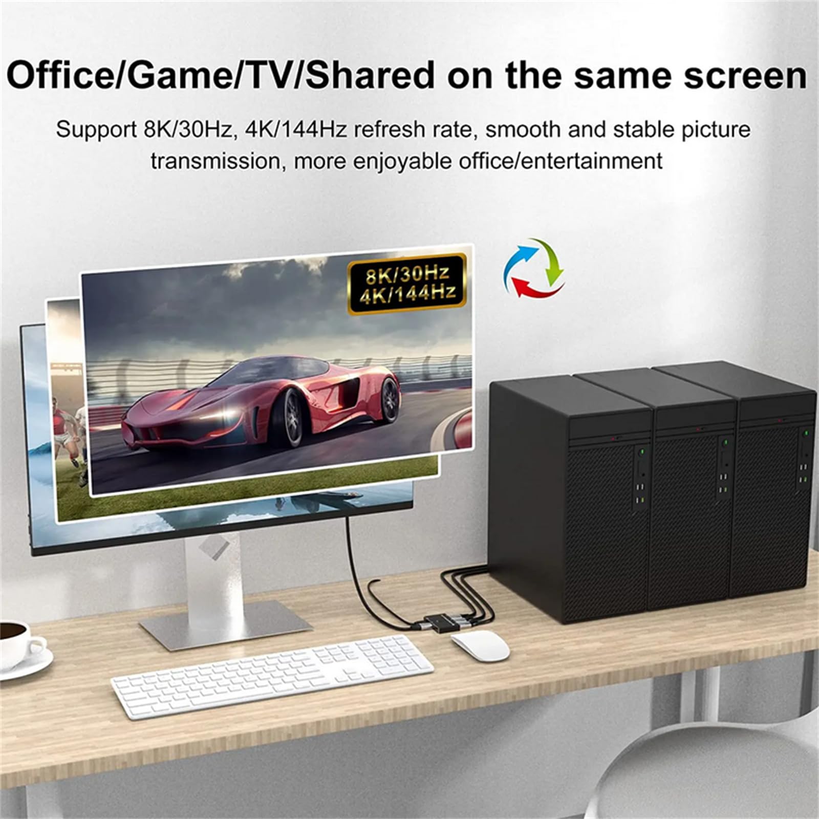 NATEFEMIN 1 in 3 Out/3 in 1 Out DisplayPort Switch, DP1.4 Selector Switch 8K@30Hz 4K@144Hz Bi-Directional HDMI Compatible for Monitor, Laptop, Gaming Console - Perfect for Multi-Screen Setup, Home Office & Gaming Stations