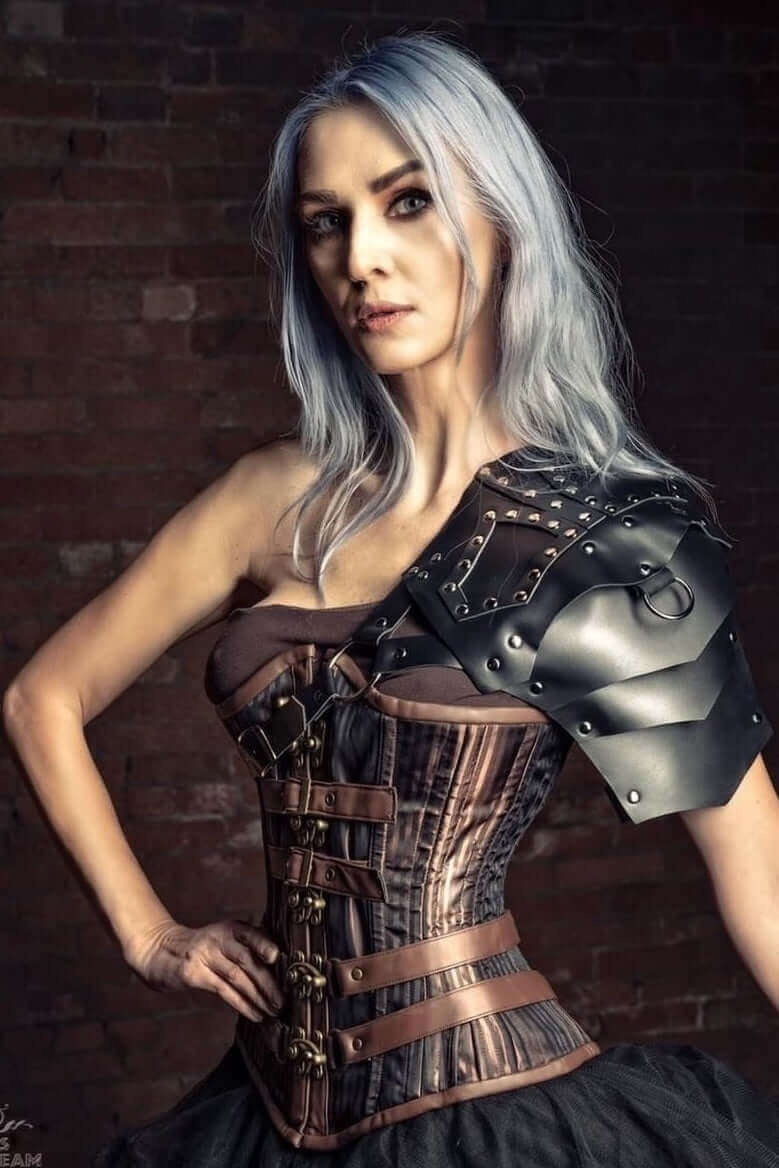 Playgirl Gordine Gored Hips 24 Bone Waist Training Steampunk Corset for Women - Victorian Style Body Shaper for Cosplay, Burlesque & Gothic Fashion